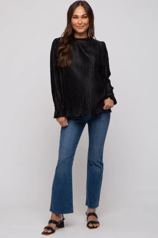Black Textured Mock Neck Maternity Blouse sold by Pinkblush