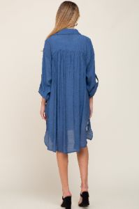 Blue Button Front Side Slit Oversized Maternity Blouse sold by Pinkblush