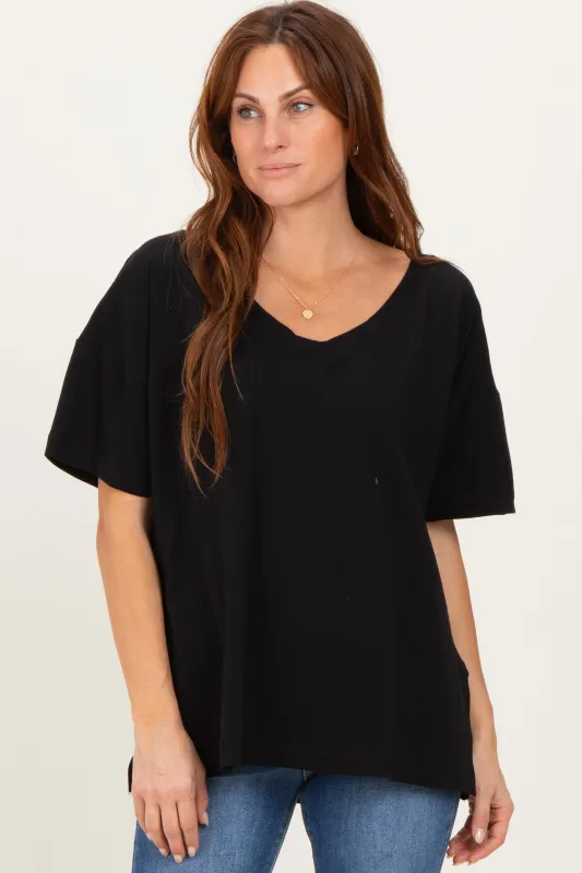 Black Oversized Reversible V-Neck Tee sold by Pinkblush
