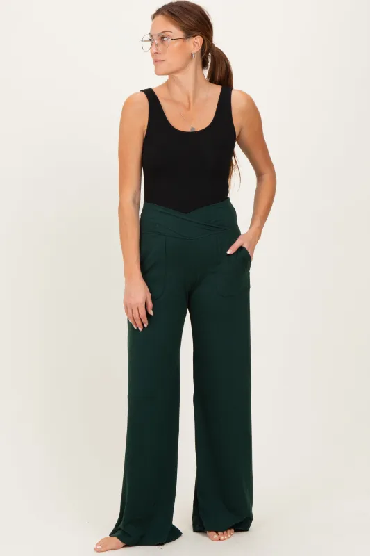 Forest Green Crossover Waist Active Wide Leg Pant sold by Pinkblush