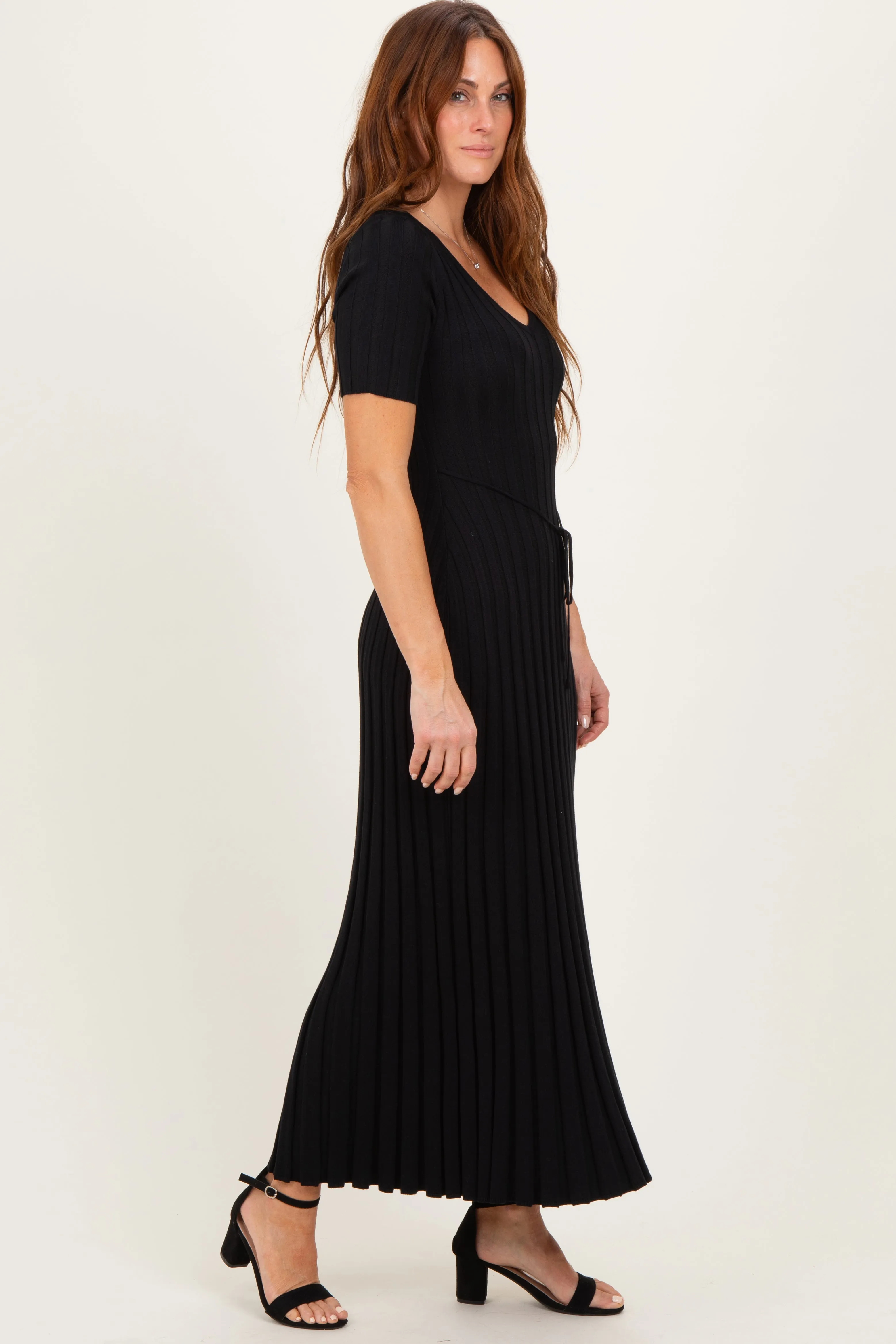 Black Ribbed Short Sleeve Knit Maxi Dress sold by Pinkblush product image thumbnail 3