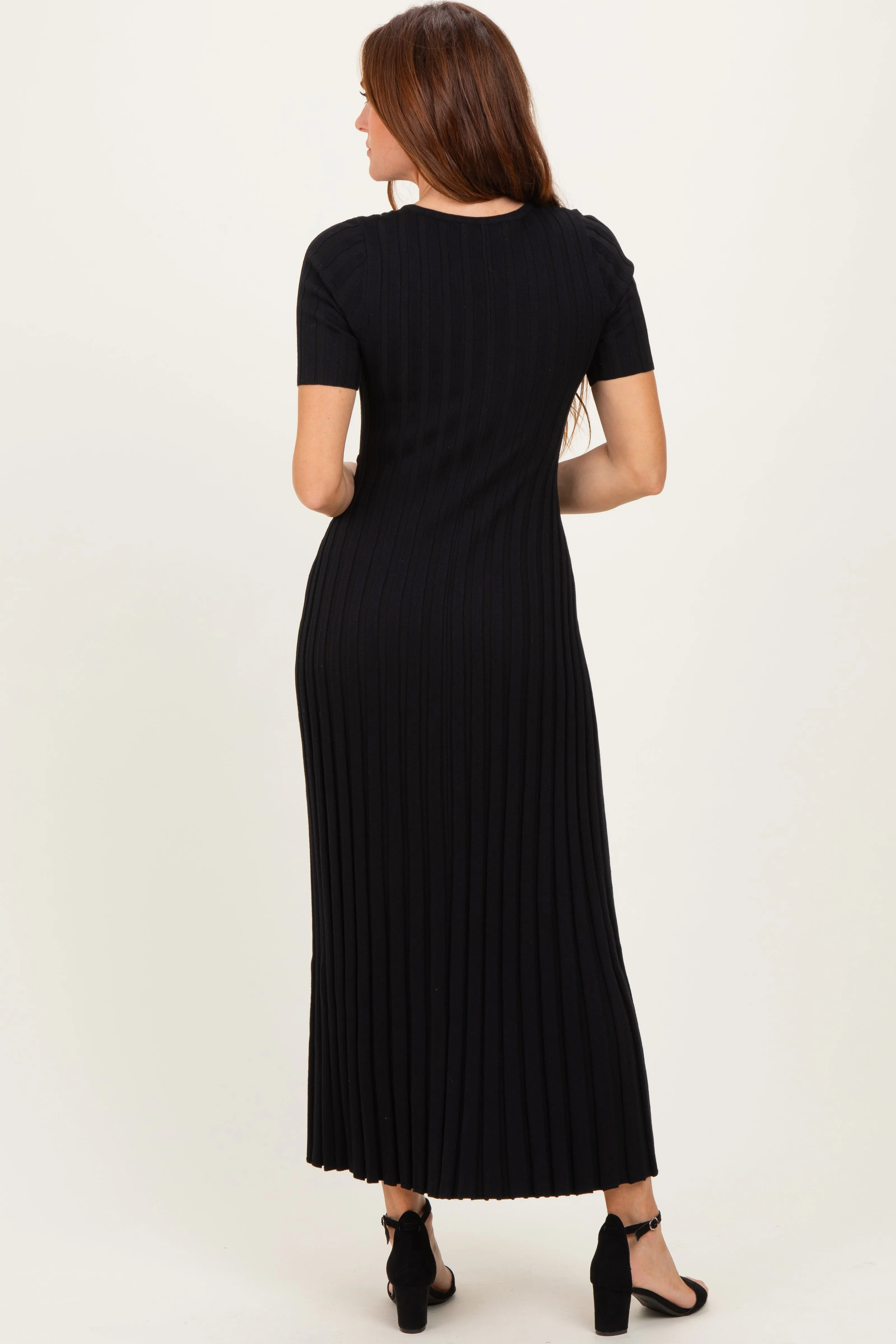 Black Ribbed Short Sleeve Knit Maxi Dress sold by Pinkblush product image thumbnail 4