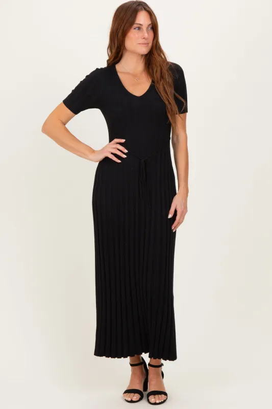 Black Ribbed Short Sleeve Knit Maxi Dress sold by Pinkblush