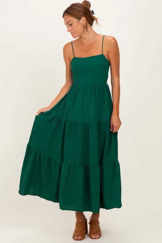 Forest Green Tiered Cutout Tie Back Midi Dress sold by Pinkblush