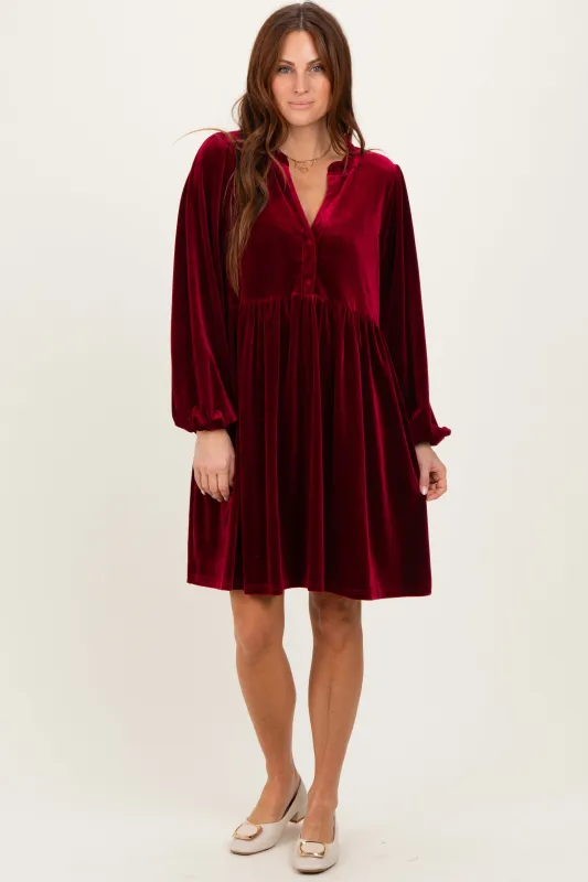 Burgundy Velvet Button Up V-Neck Dress sold by Pinkblush