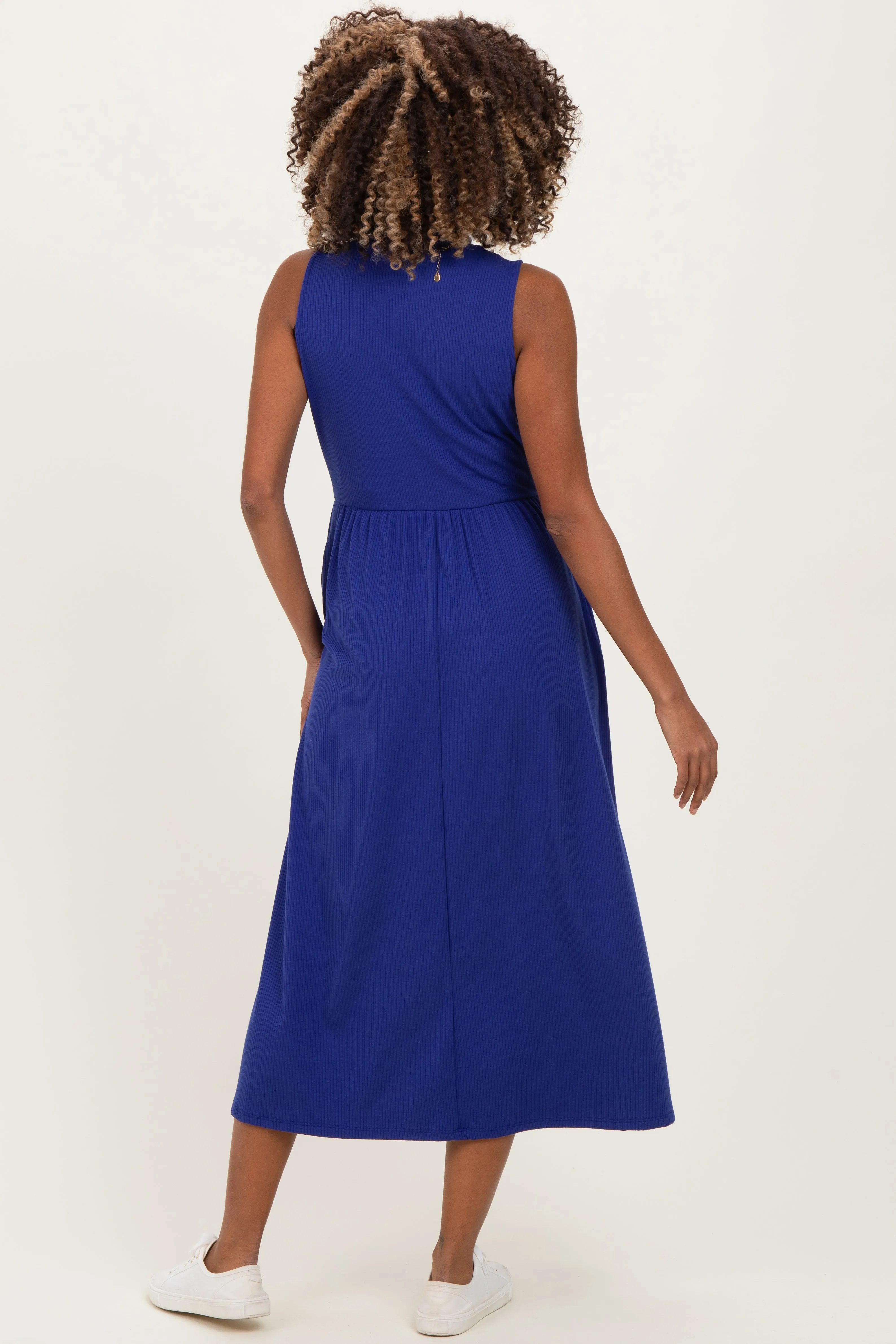 Royal Blue Ribbed Mock Neck Sleeveless Maternity Midi Dress sold by Pinkblush product image thumbnail 4