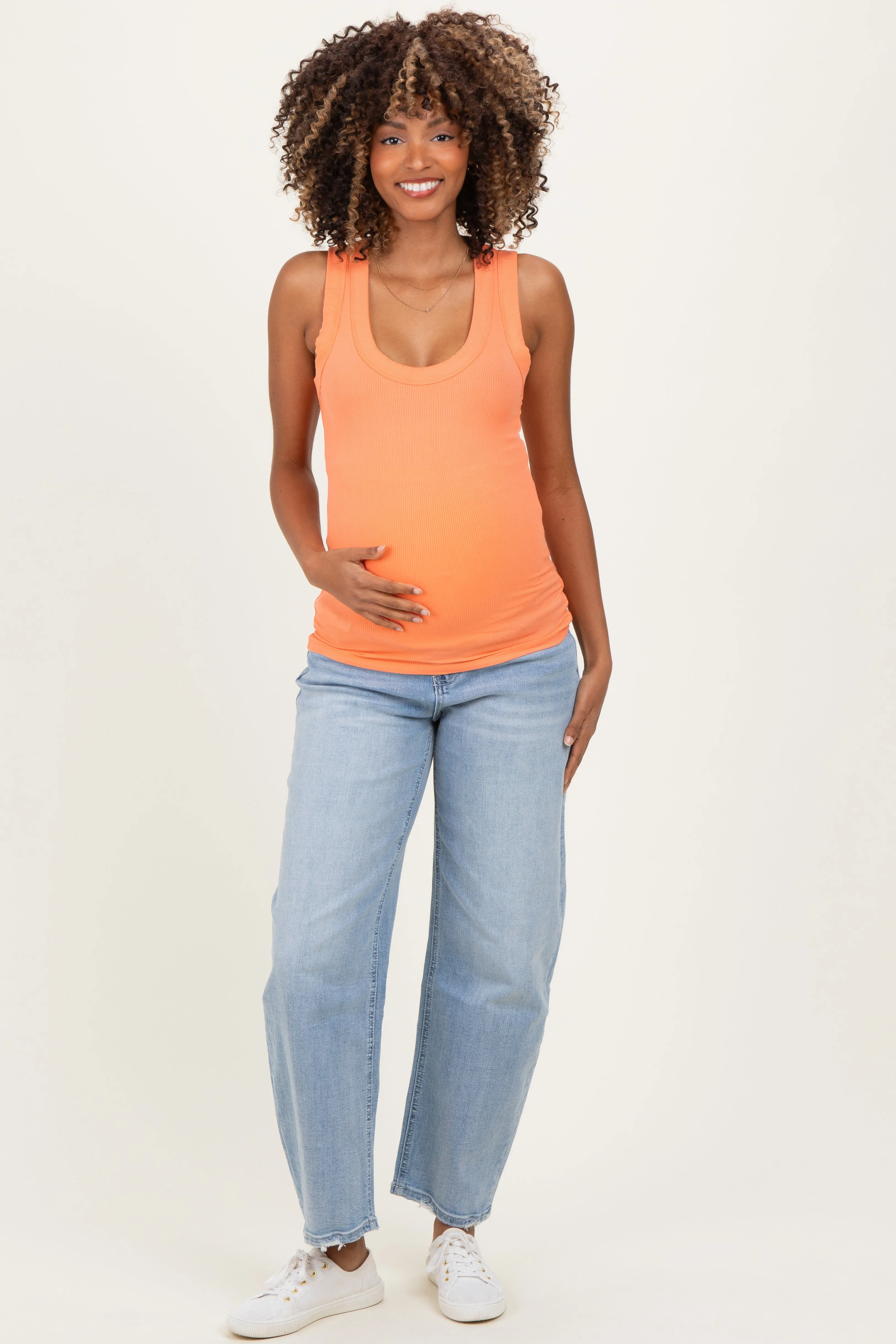 Peach Ribbed Scoop Neck Maternity Tank Top sold by Pinkblush product image thumbnail 2