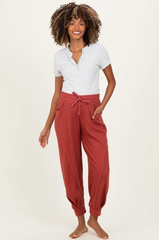 Brick Waffle Knit Raw Seam Maternity Joggers sold by Pinkblush