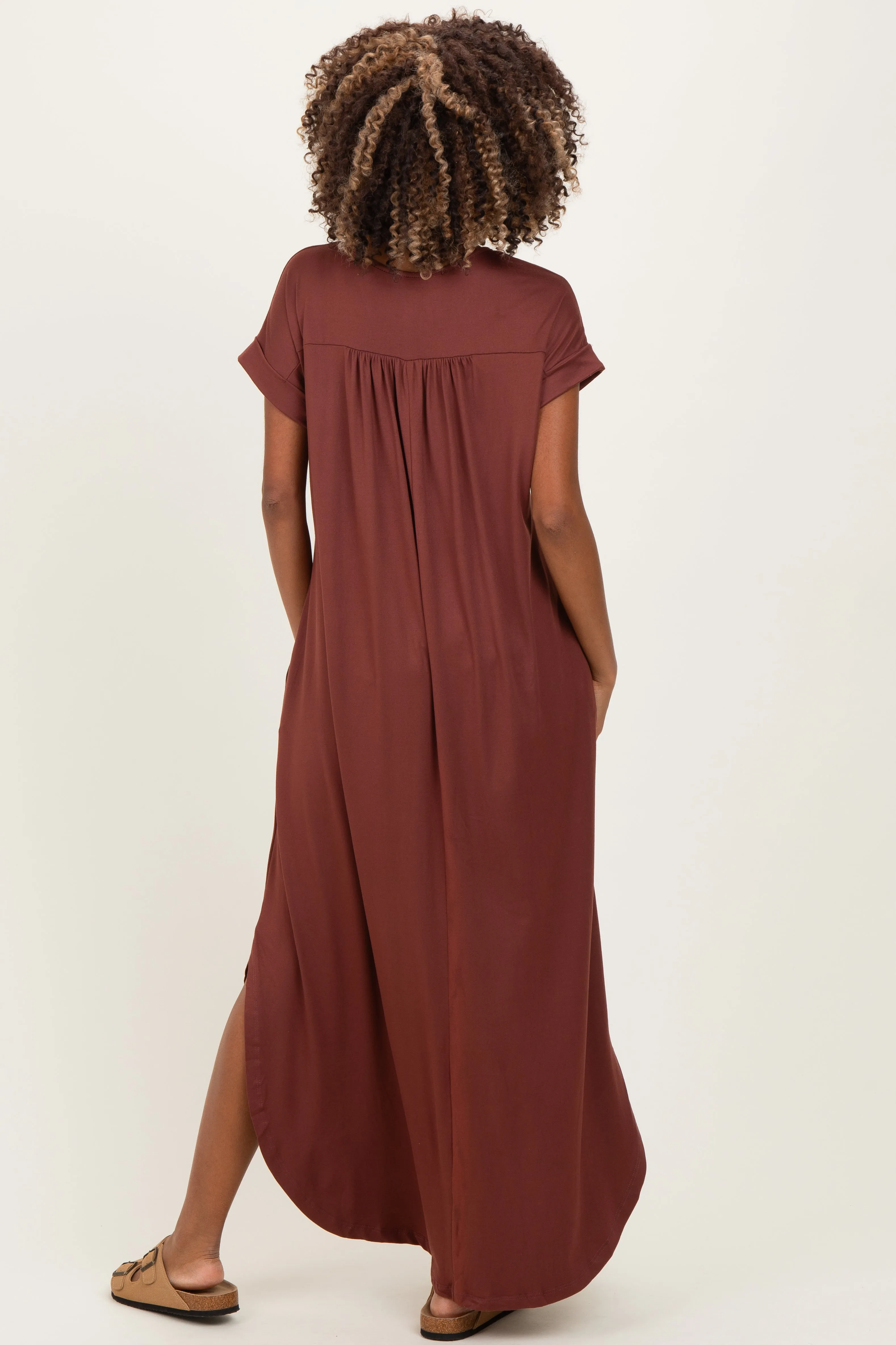 Chocolate Side Slit Maternity Maxi Dress sold by Pinkblush product image thumbnail 4