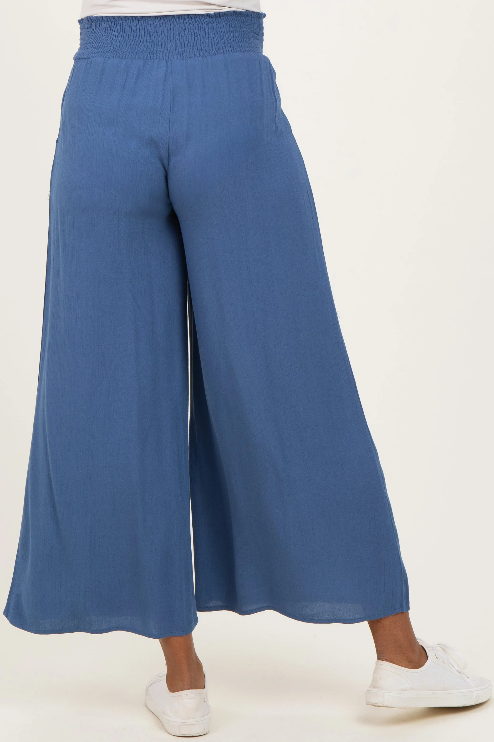 Blue Smocked Waist Ankle Wide Leg Maternity Pants sold by Pinkblush product image thumbnail 5