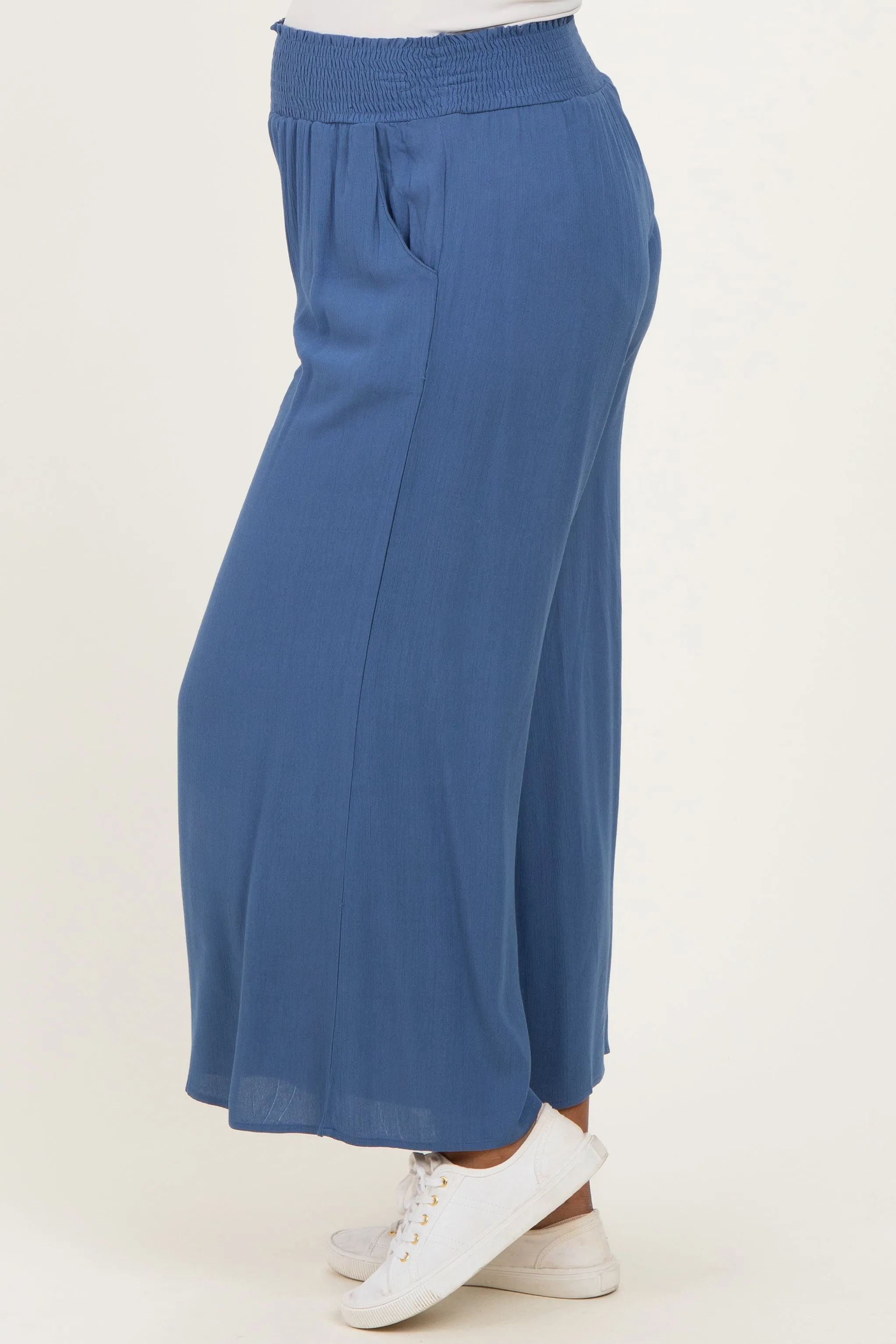 Blue Smocked Waist Ankle Wide Leg Maternity Pants sold by Pinkblush product image thumbnail 4