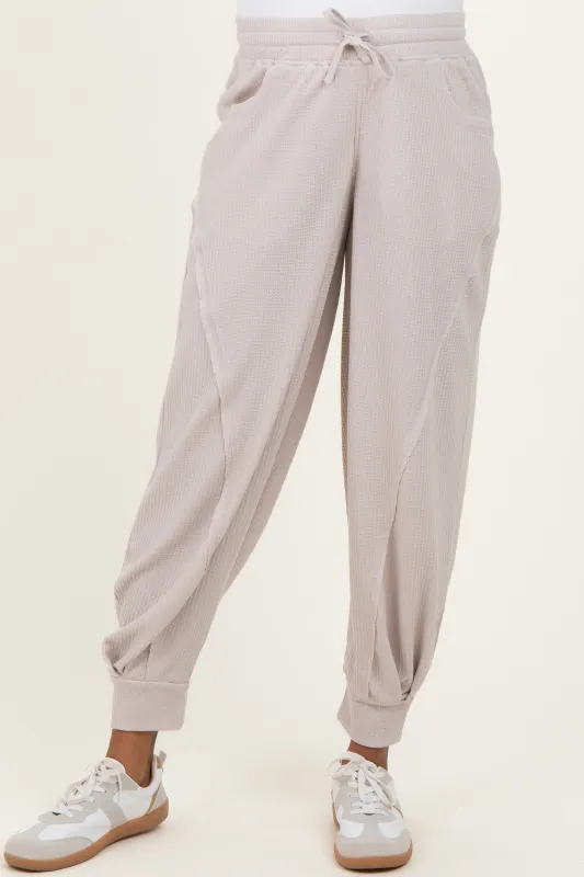 Beige Waffle Knit Raw Seam Maternity Joggers sold by Pinkblush