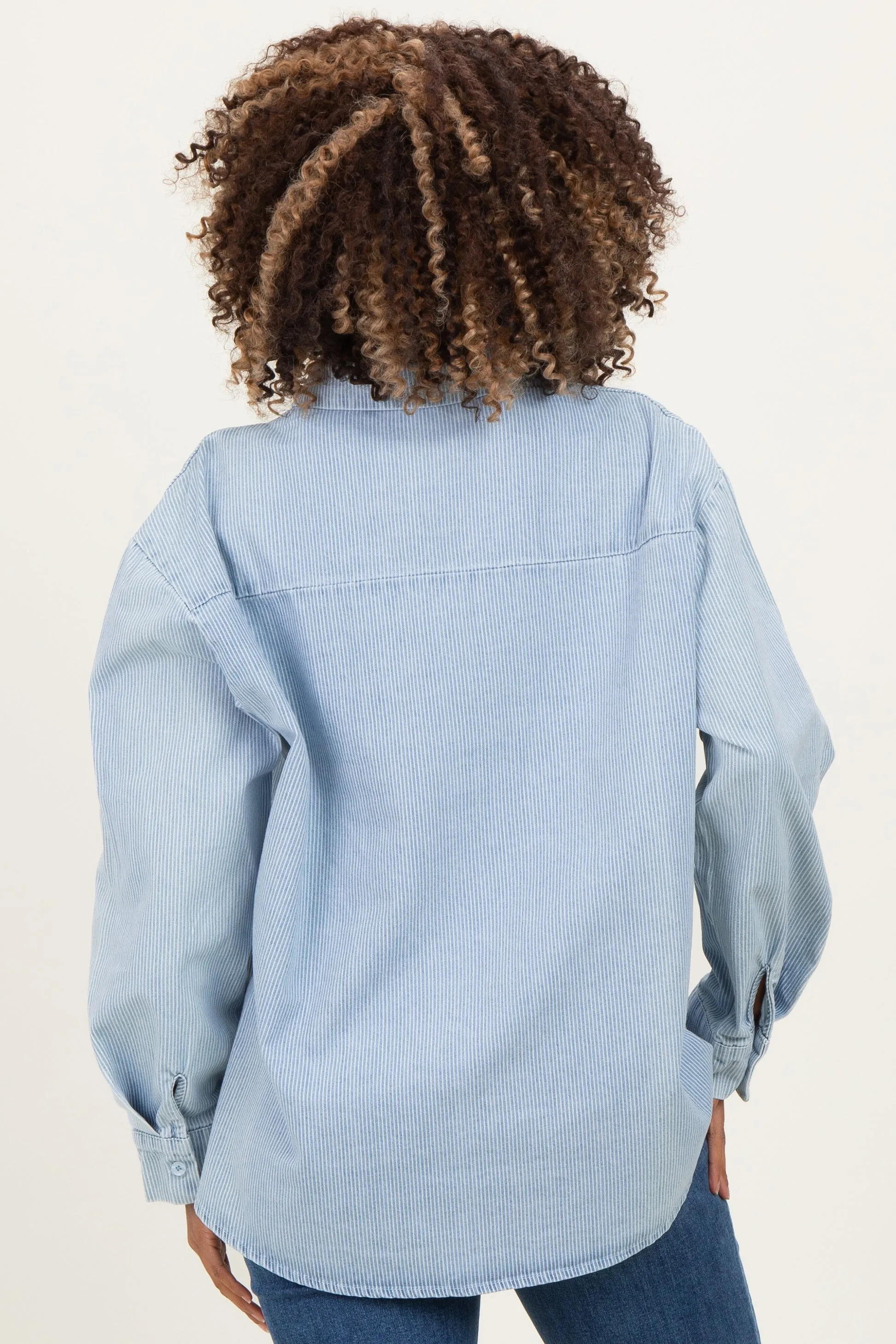Light Blue Striped Button Down Maternity Shirt sold by Pinkblush product image thumbnail 3