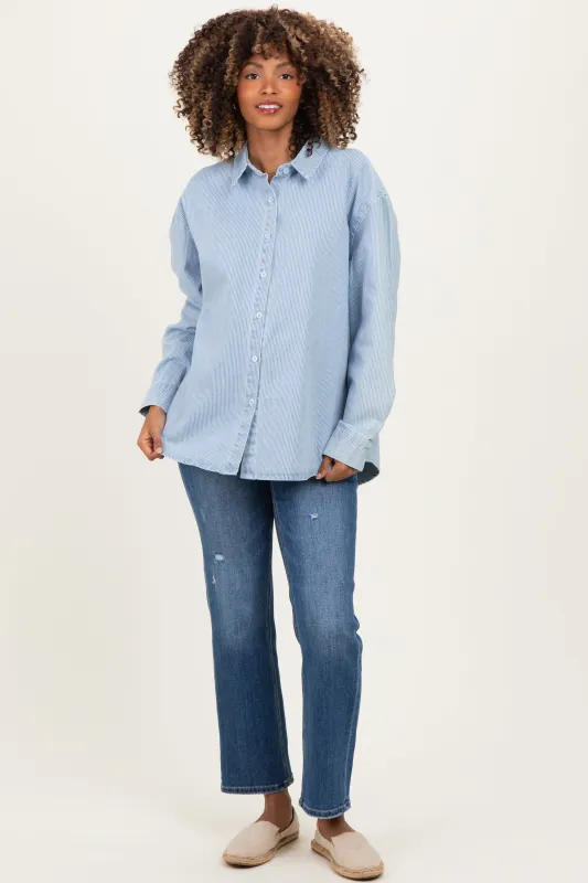 Light Blue Striped Button Down Maternity Shirt sold by Pinkblush