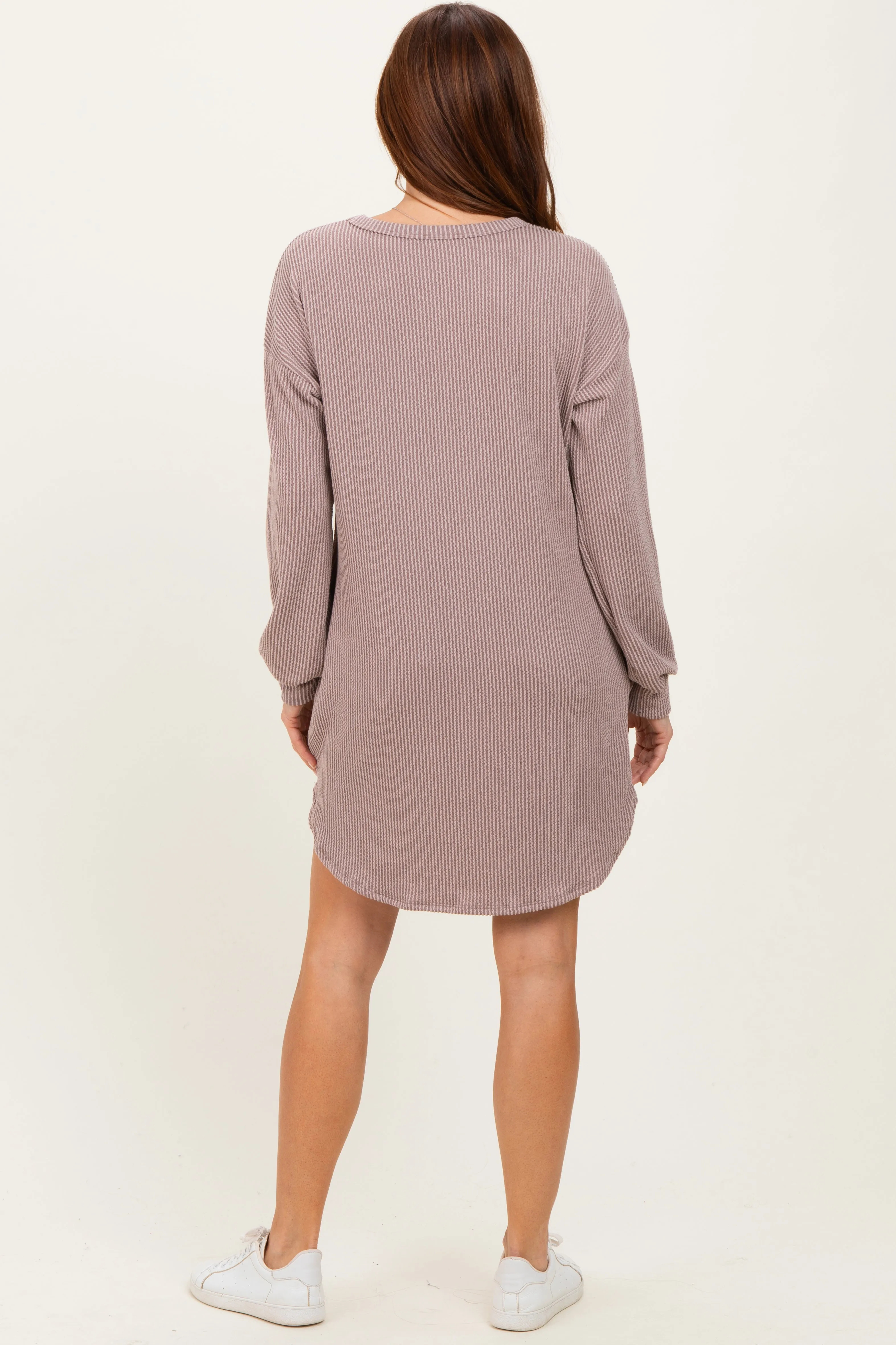 Taupe Rib Knit Long Sleeve Dress sold by Pinkblush product image thumbnail 4