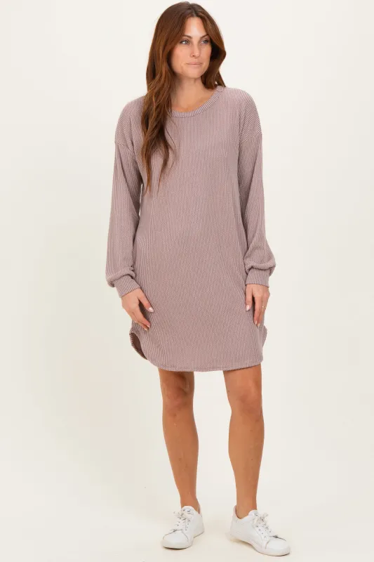Taupe Rib Knit Long Sleeve Dress sold by Pinkblush