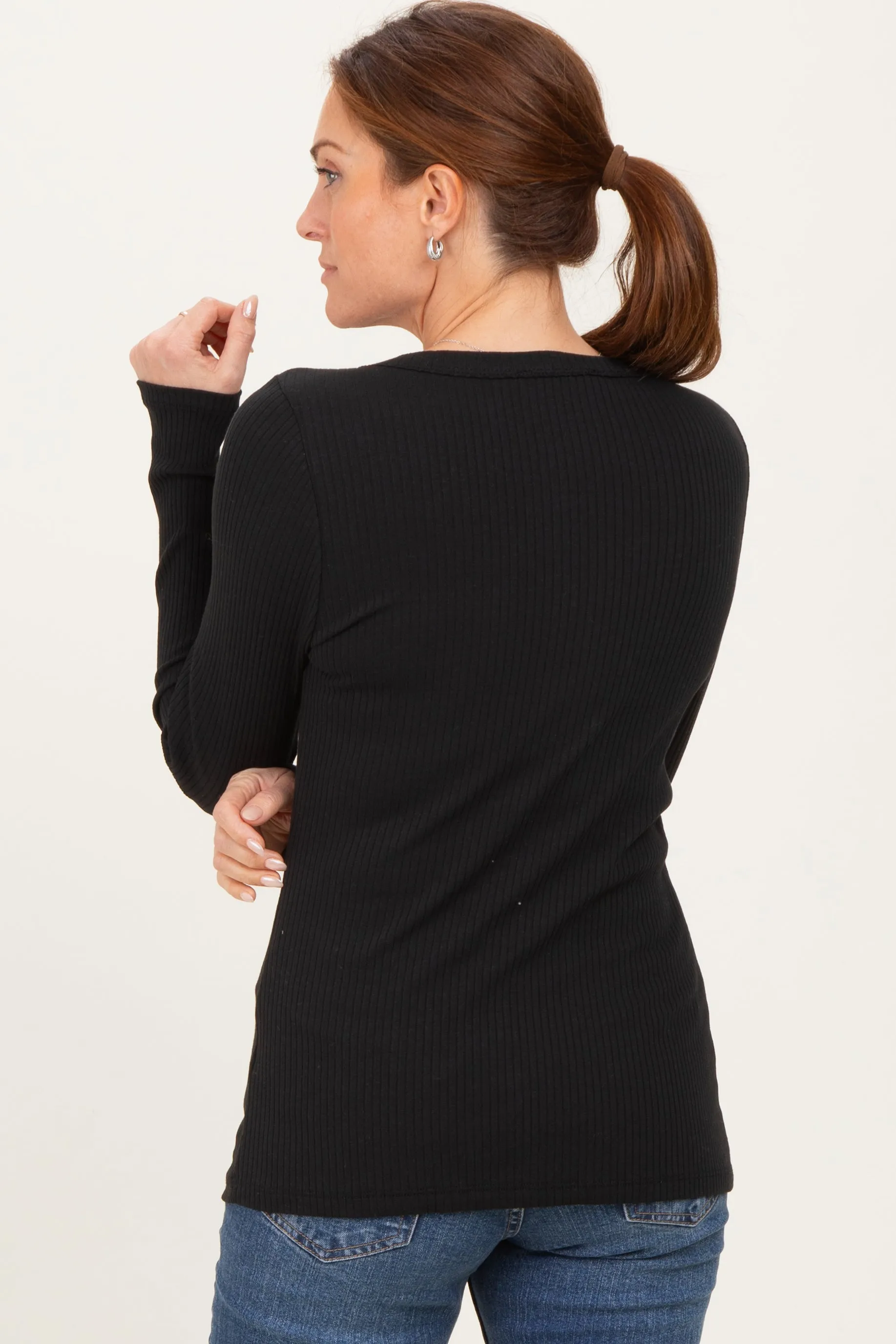 Black Ribbed Long Sleeve Button Town Top sold by Pinkblush product image thumbnail 4