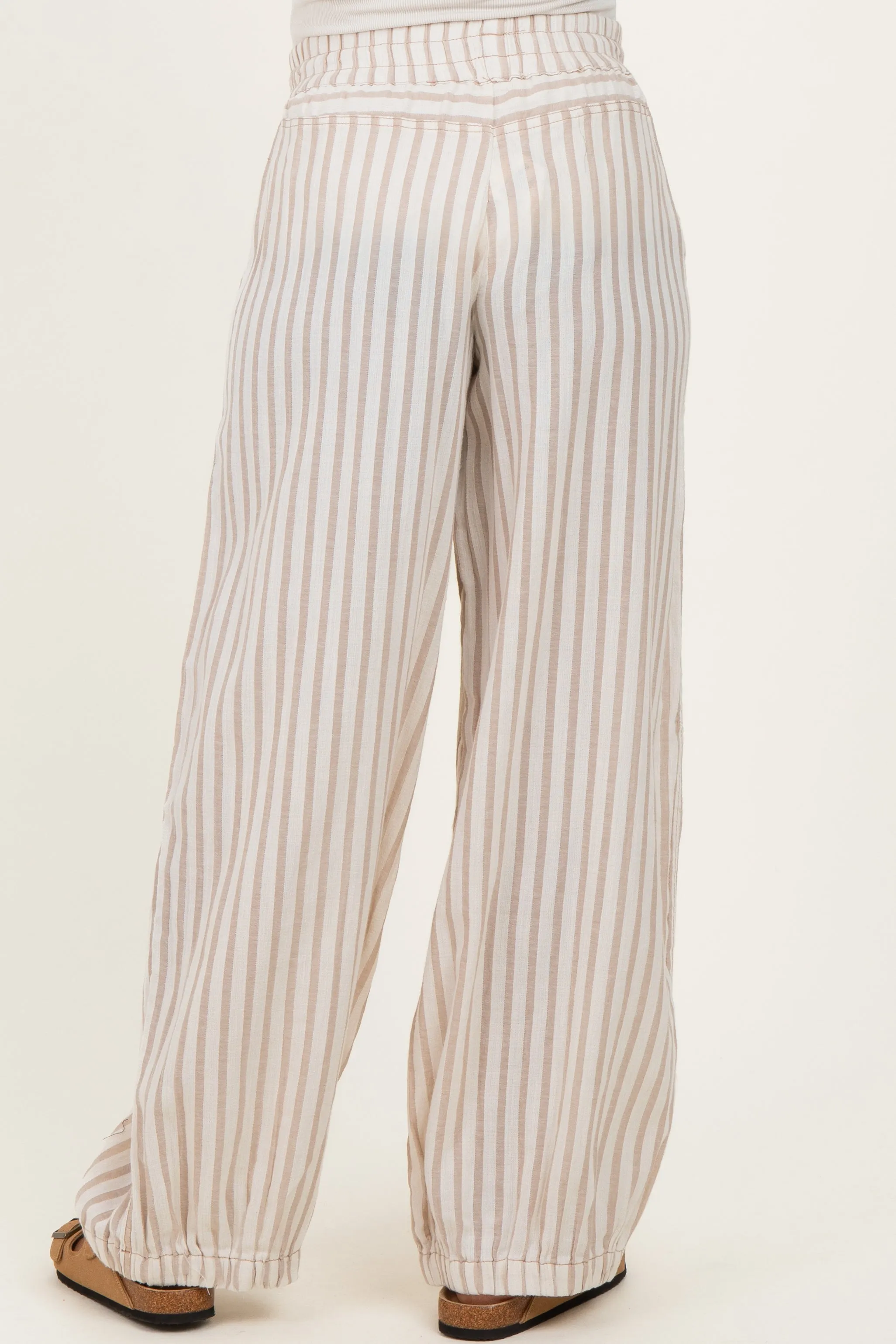 Taupe Striped Cotton Gauze Drawstring Maternity Pants sold by Pinkblush product image thumbnail 5
