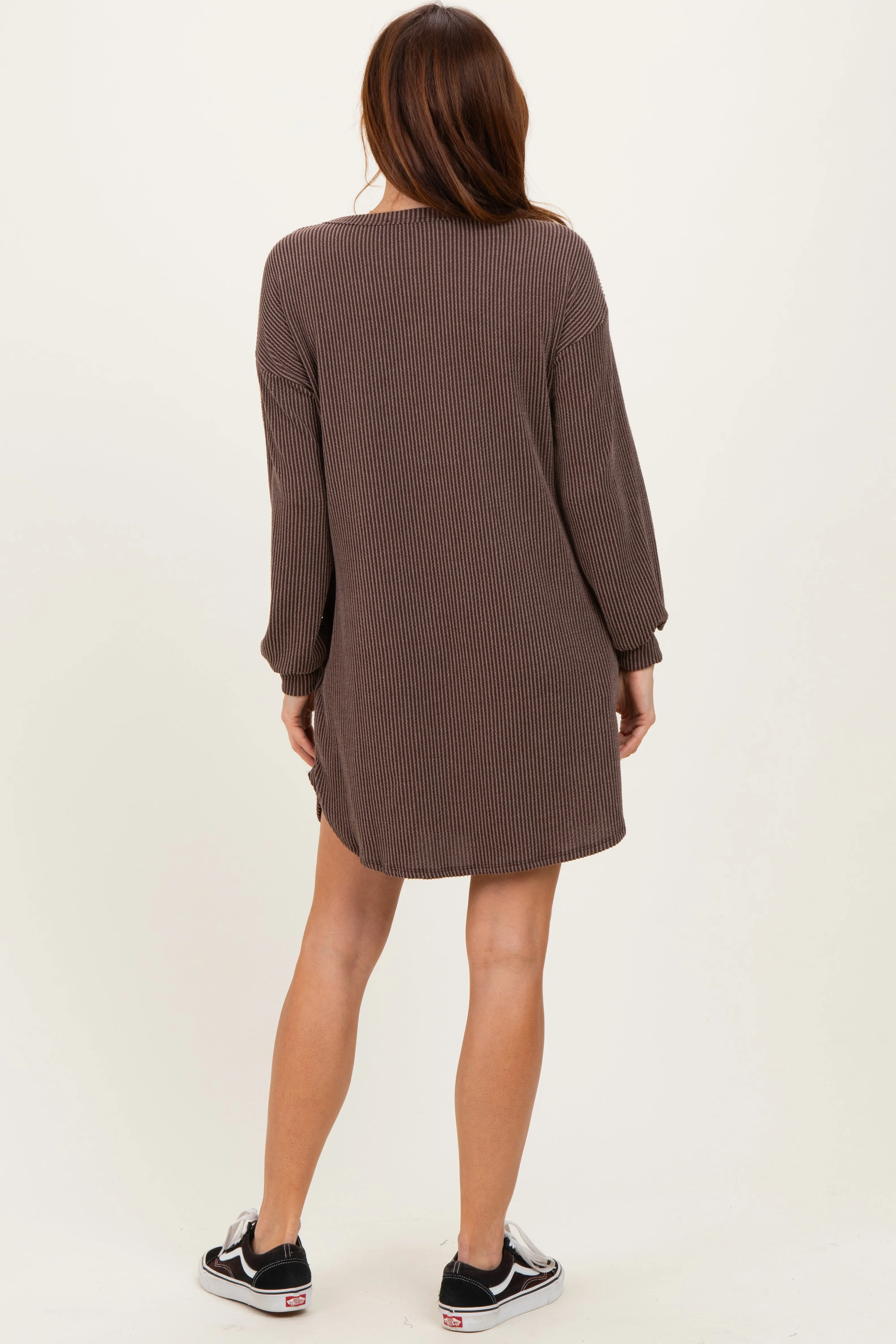 Brown Rib Knit Long Sleeve Dress sold by Pinkblush product image thumbnail 4
