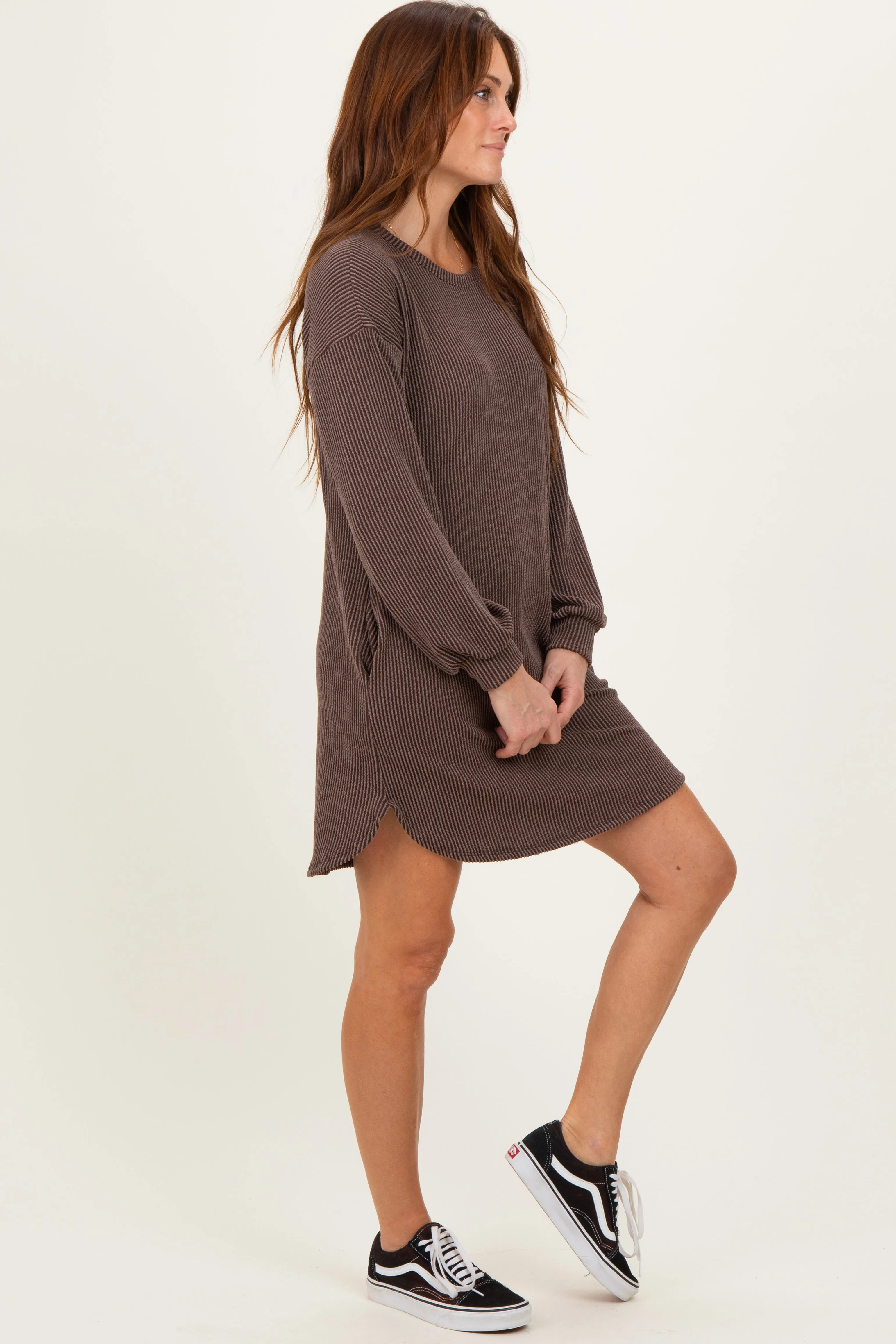 Brown Rib Knit Long Sleeve Dress sold by Pinkblush product image thumbnail 3