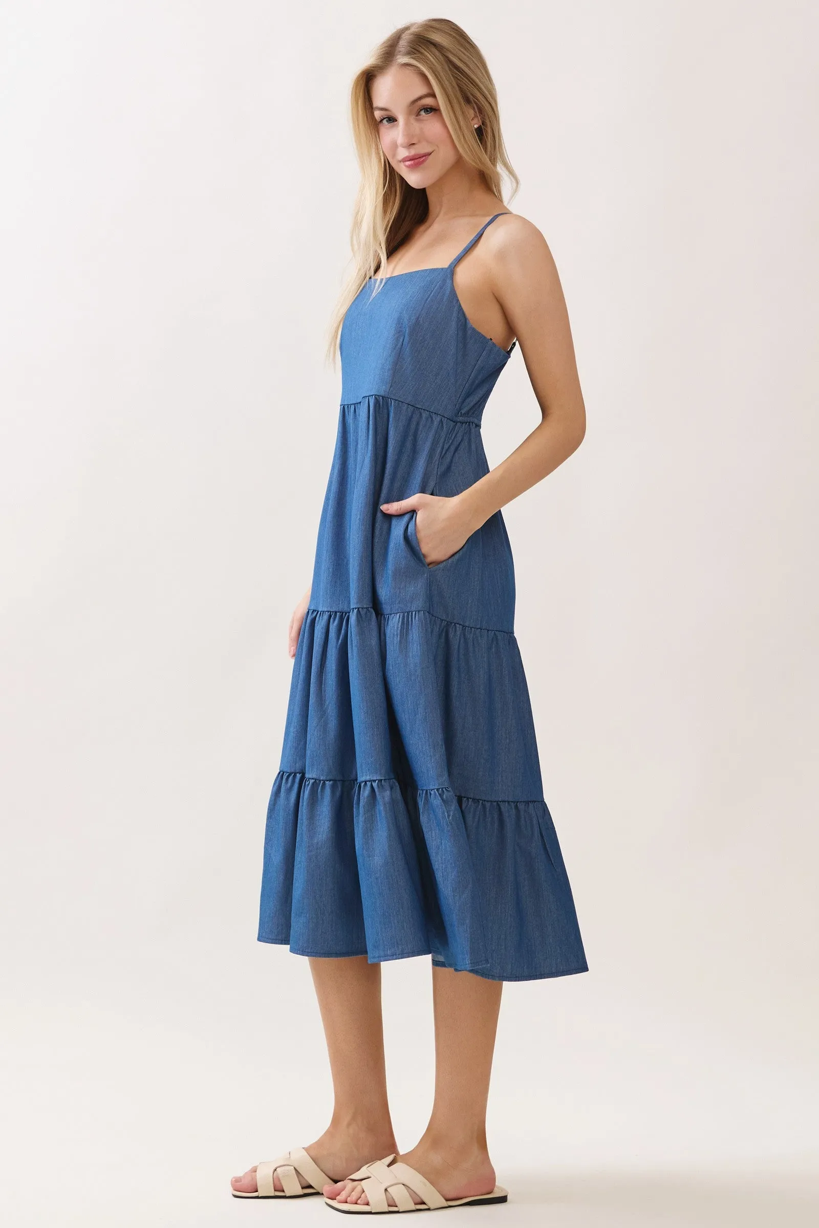 Dark Blue Tiered Sleeveless Midi Dress sold by Pinkblush product image thumbnail 2