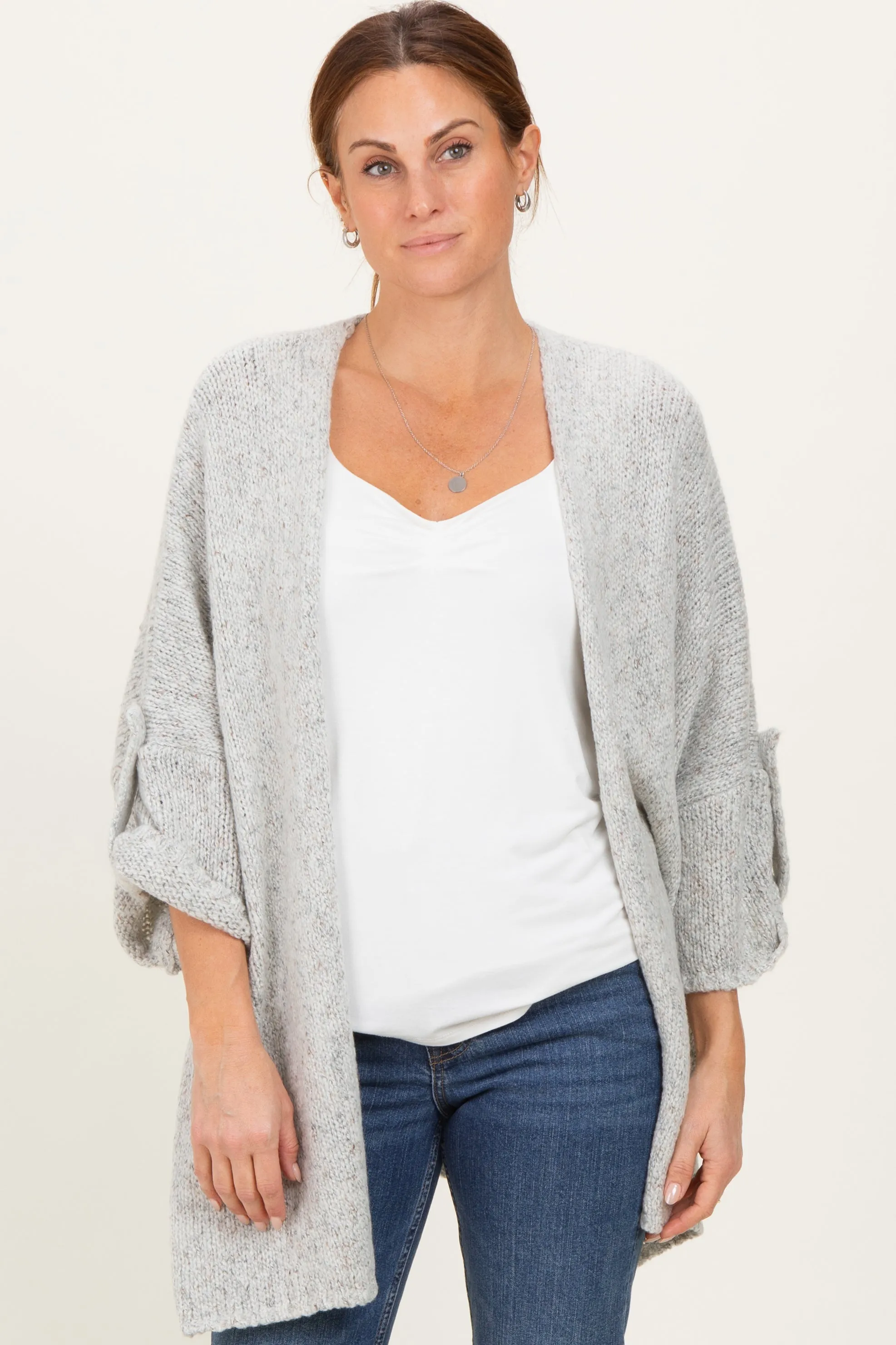 Heather Grey Oversized Cuffed Sleeve Cardigan sold by Pinkblush product image thumbnail 2