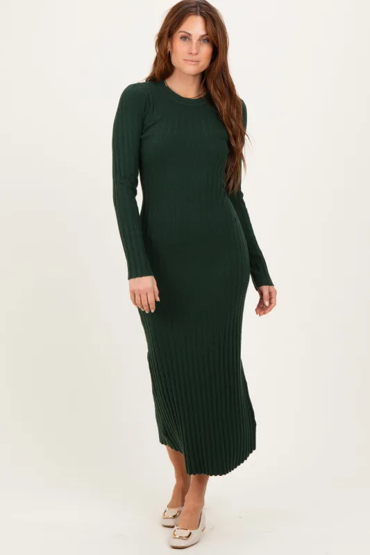 Forest Green Ribbed Knit Fitted Midi Sweater Dress sold by Pinkblush