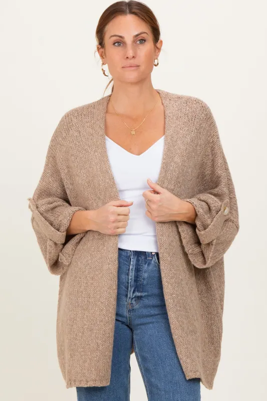Mocha Oversized Cuffed Sleeve Cardigan sold by Pinkblush