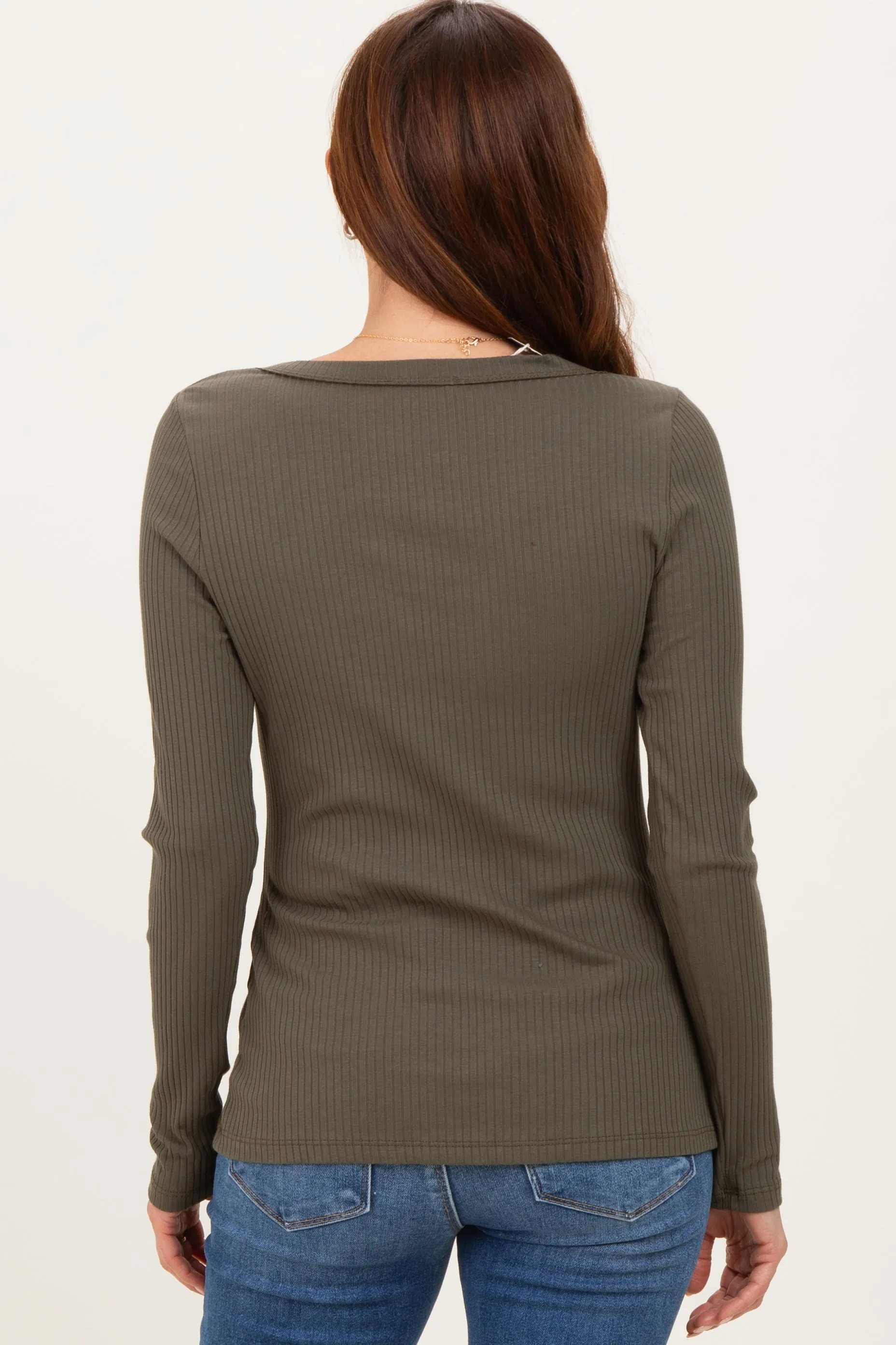 Olive Ribbed Long Sleeve Button Town Top sold by Pinkblush product image thumbnail 4