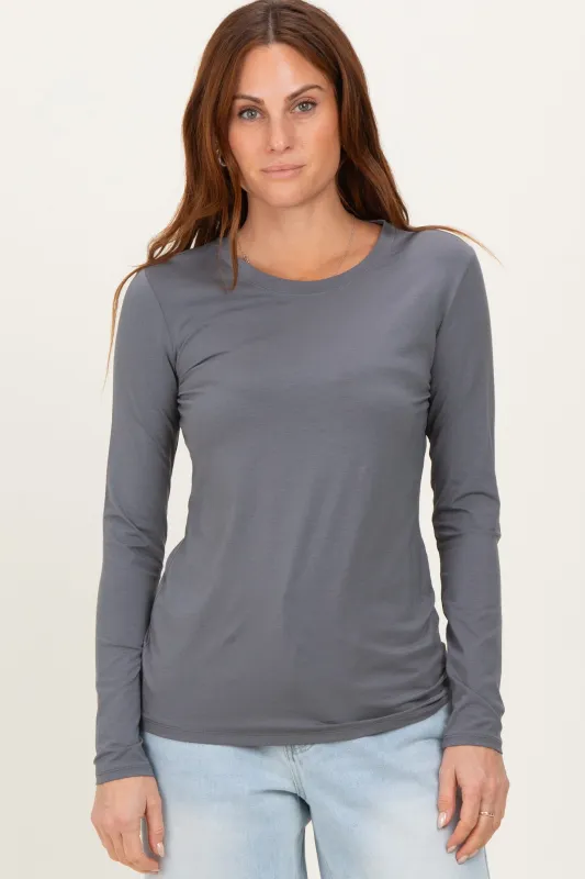 Slate Grey Basic Long Sleeve Top sold by Pinkblush