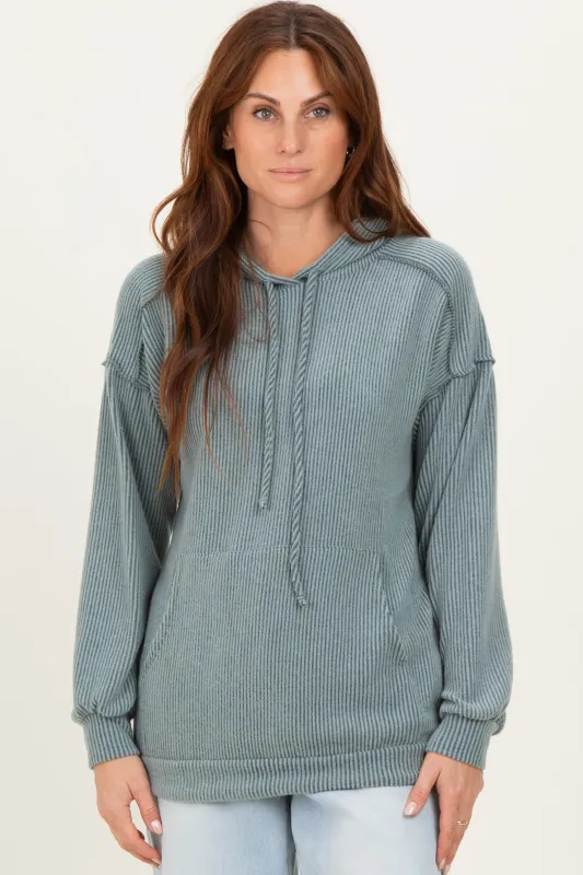 Olive Long Sleeve Brushed Urban Rib Hoodie Top sold by Pinkblush