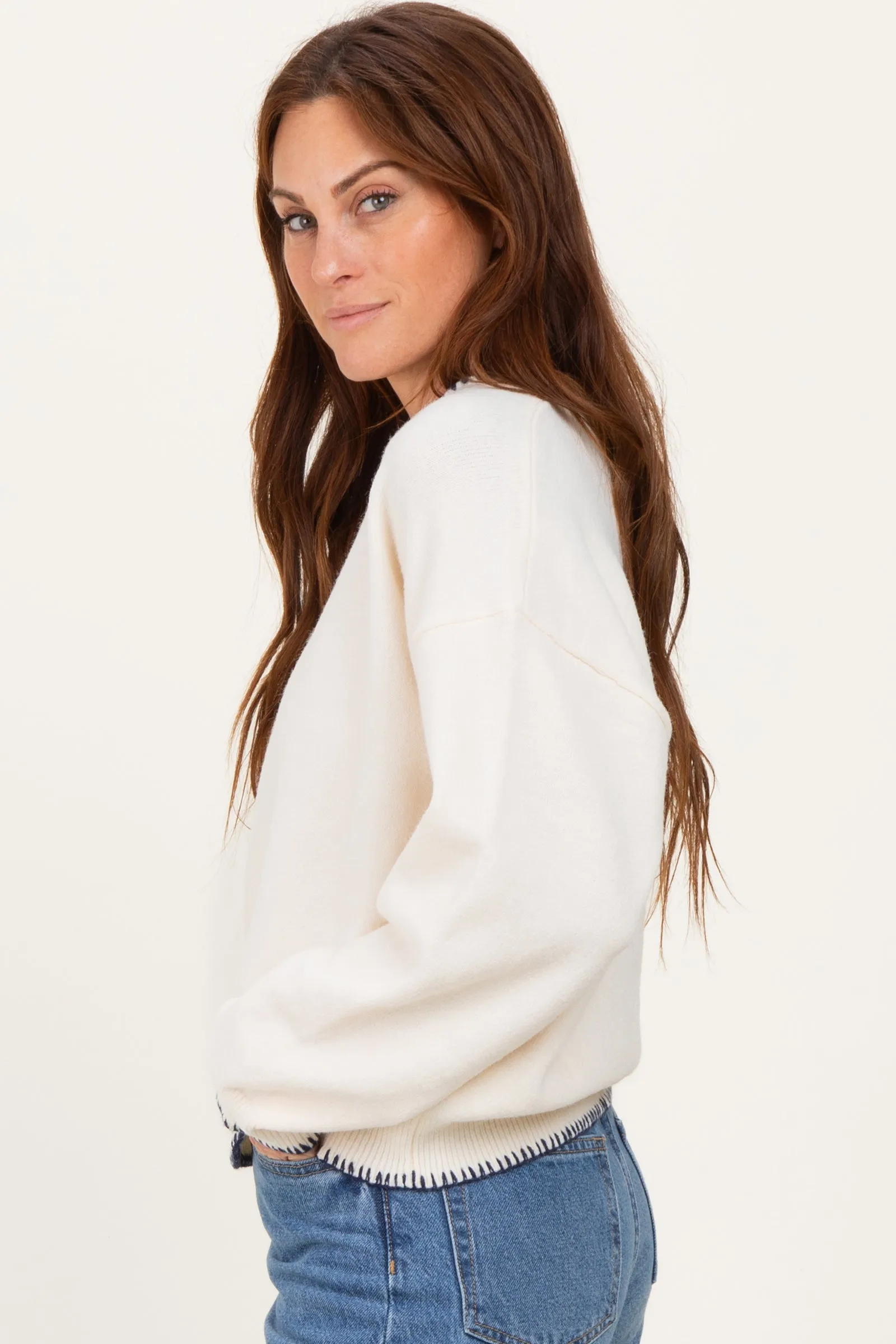 Ivory Stitch Detail V-Neck Oversized Sweater sold by Pinkblush product image thumbnail 3