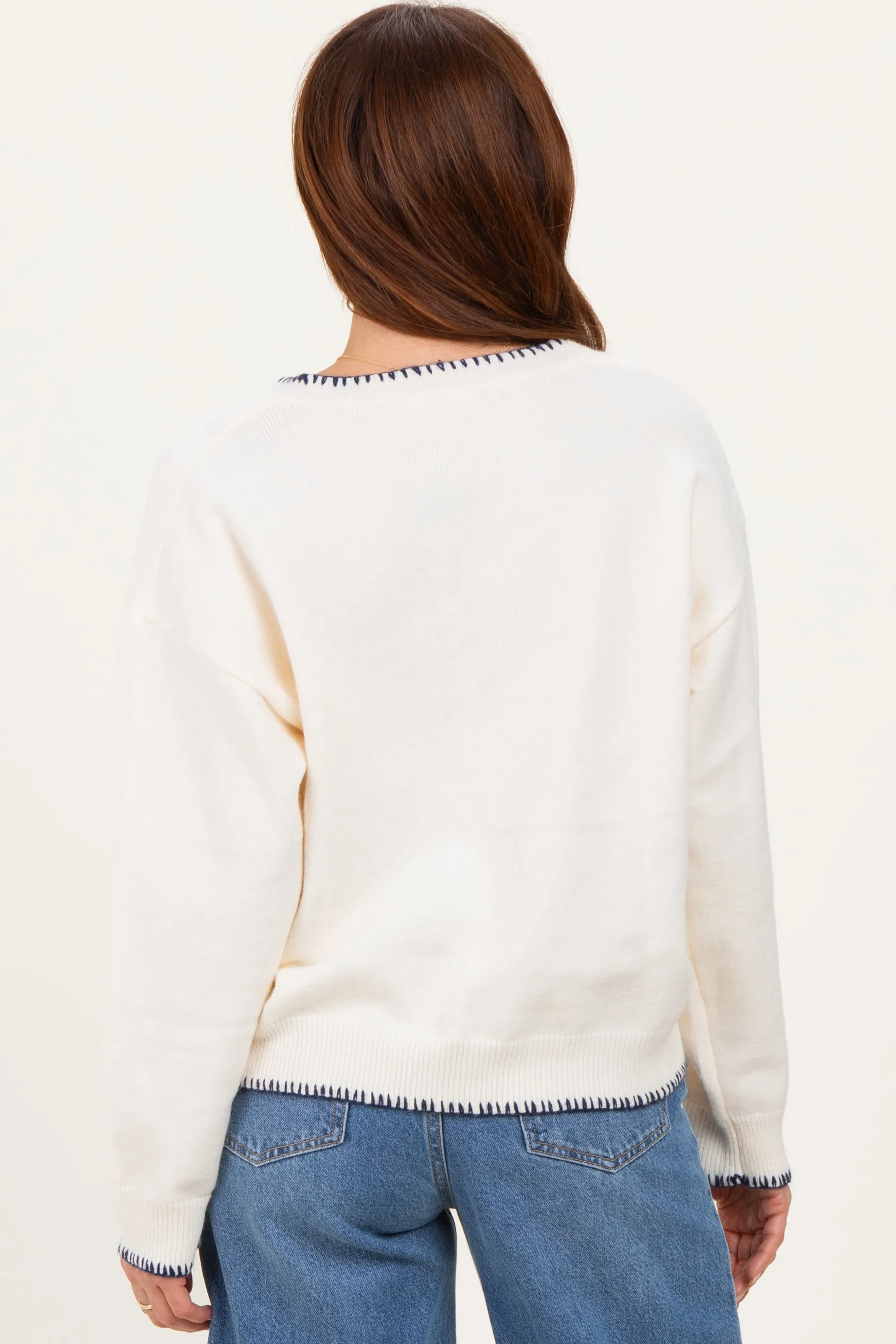 Ivory Stitch Detail V-Neck Oversized Sweater sold by Pinkblush product image thumbnail 4