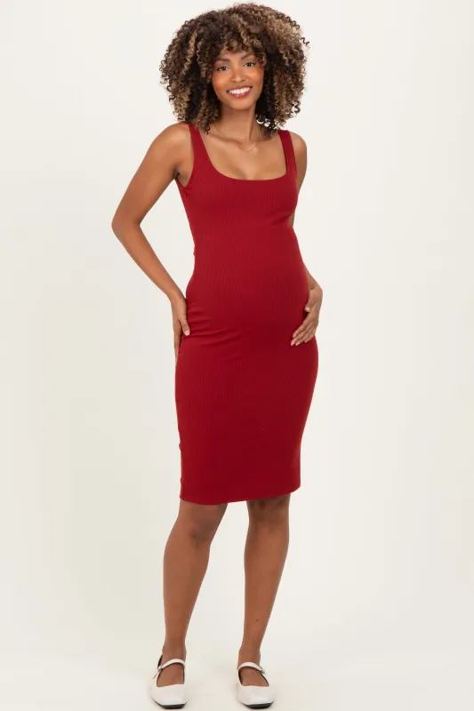 Merlot Ribbed Square Neck Maternity Tank Dress sold by Pinkblush