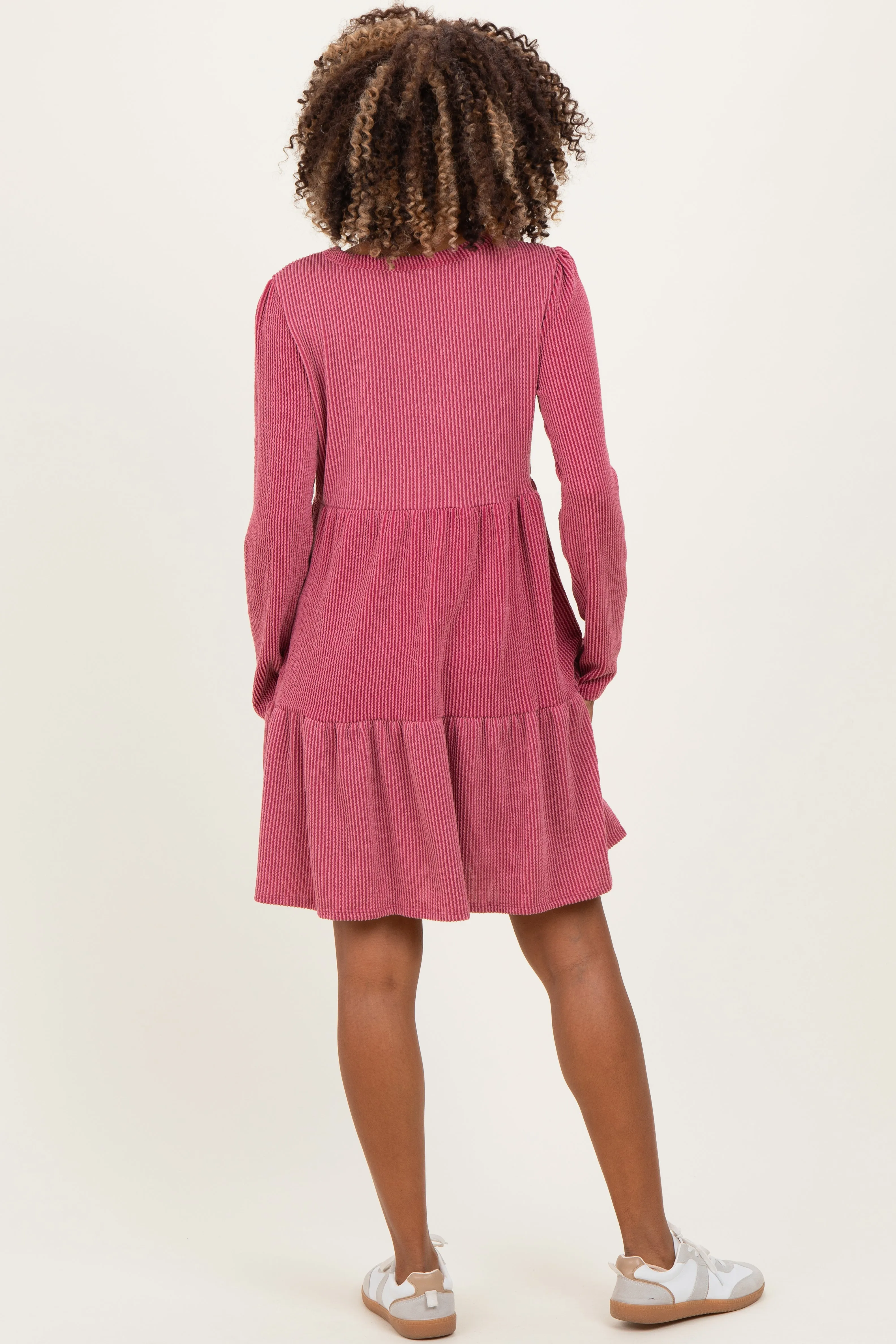 Dark Mauve Textured Rib Tiered Long Sleeve Maternity Dress sold by Pinkblush product image thumbnail 2
