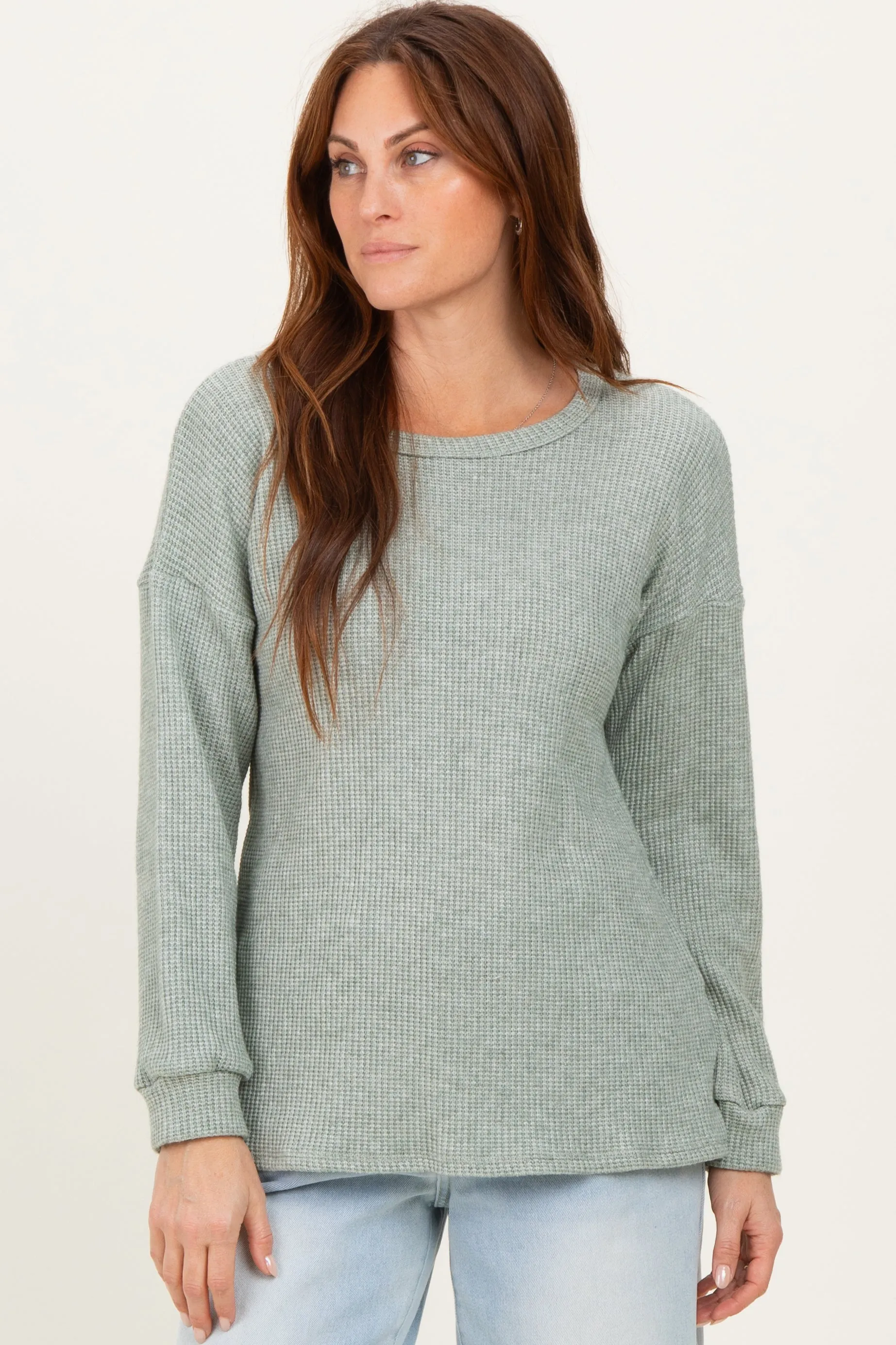 Sage Puff Sleeve Solid Sweater Top sold by Pinkblush