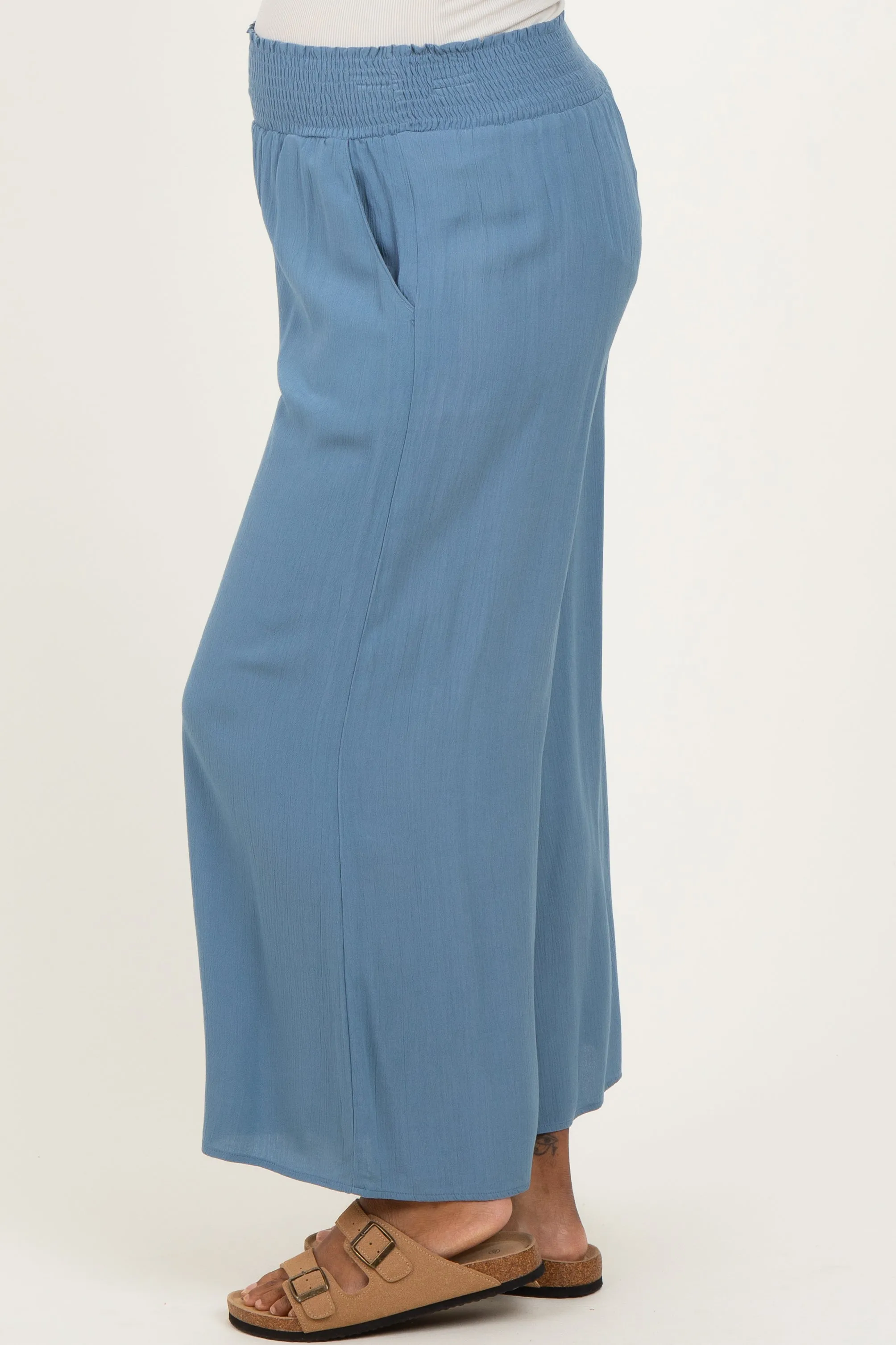 Light Blue Smocked Waist Ankle Wide Leg Maternity Pants sold by Pinkblush product image thumbnail 4