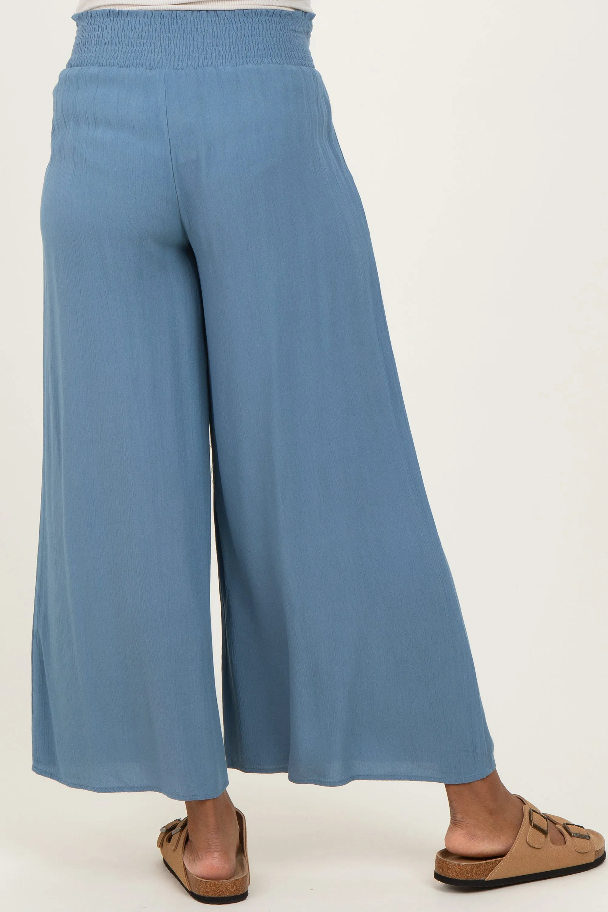 Light Blue Smocked Waist Ankle Wide Leg Maternity Pants sold by Pinkblush product image thumbnail 5