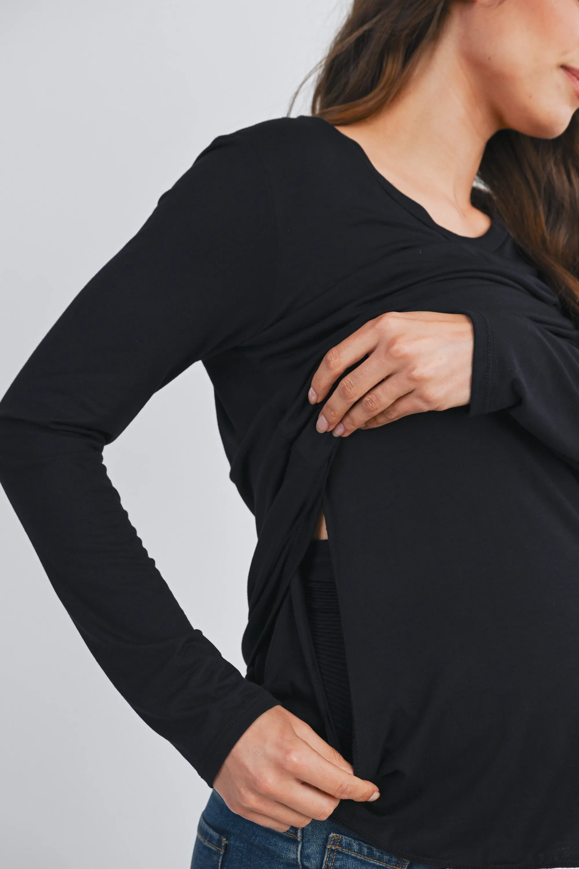 Black Inner Layer Maternity/Nursing Long Sleeve Top sold by Pinkblush product image thumbnail 2