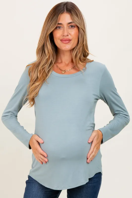 Light Olive Inner Layer Maternity/Nursing Long Sleeve Top sold by Pinkblush