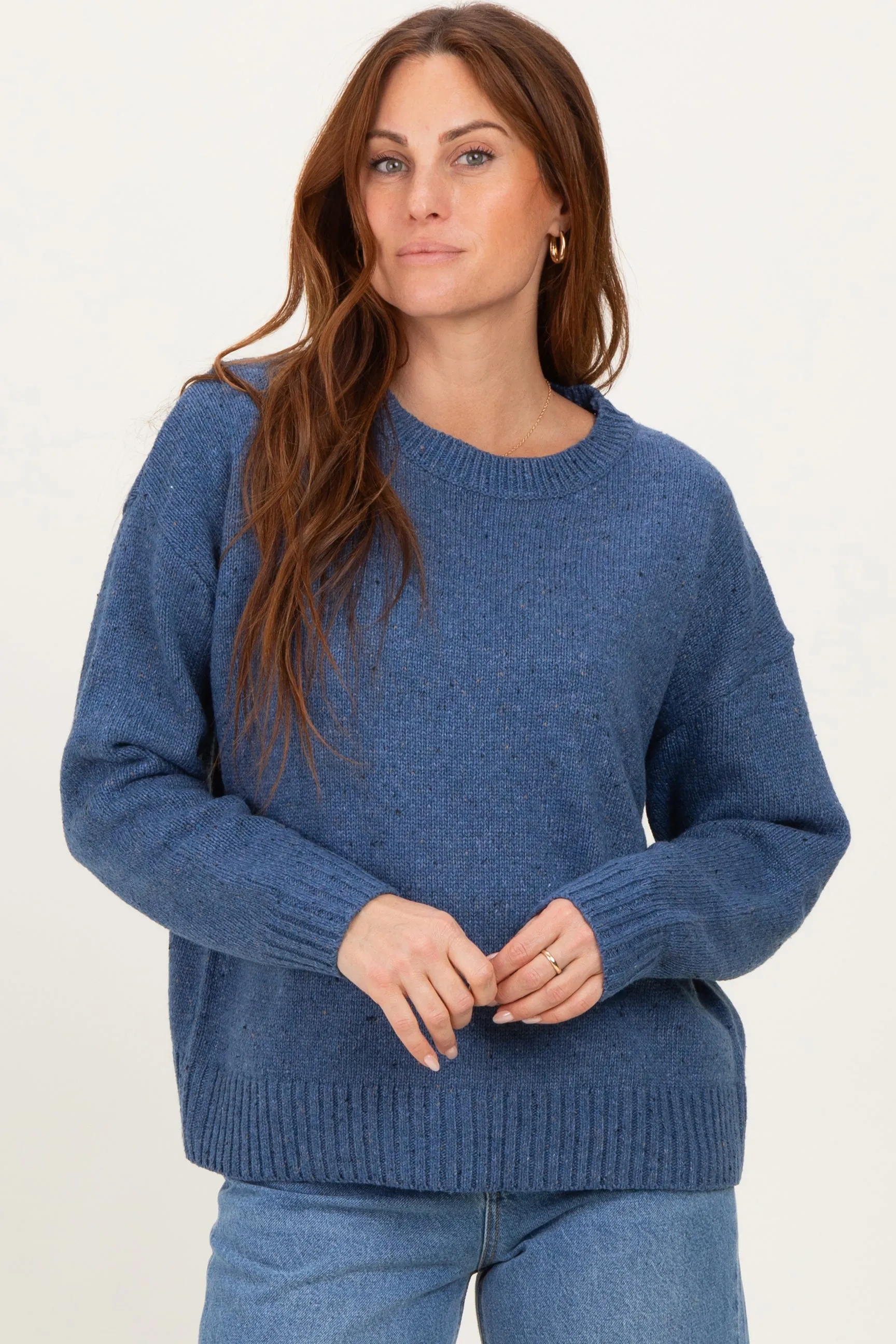 Blue Speckle Knit Crew Neck Sweater sold by Pinkblush product image thumbnail 2