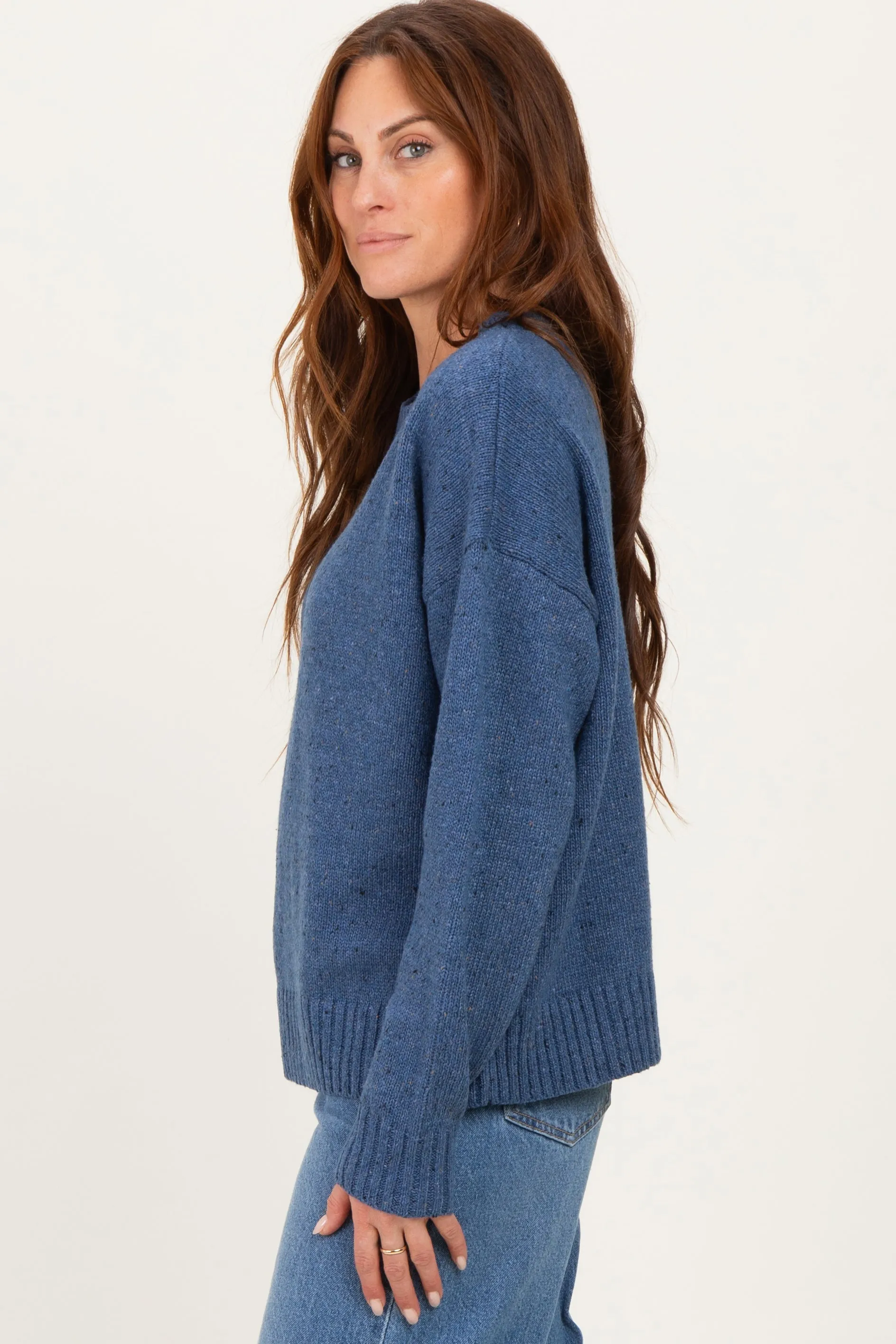 Blue Speckle Knit Crew Neck Sweater sold by Pinkblush product image thumbnail 3