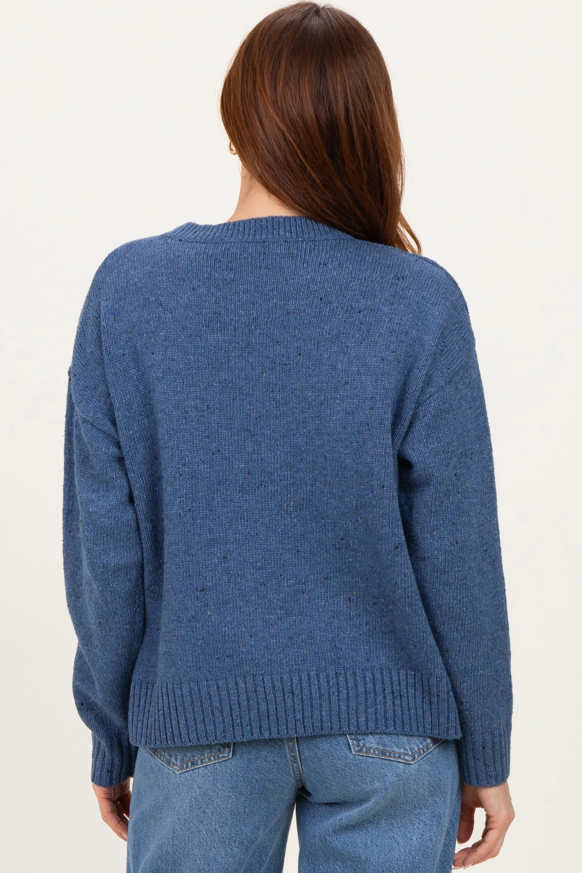Blue Speckle Knit Crew Neck Sweater sold by Pinkblush product image thumbnail 4