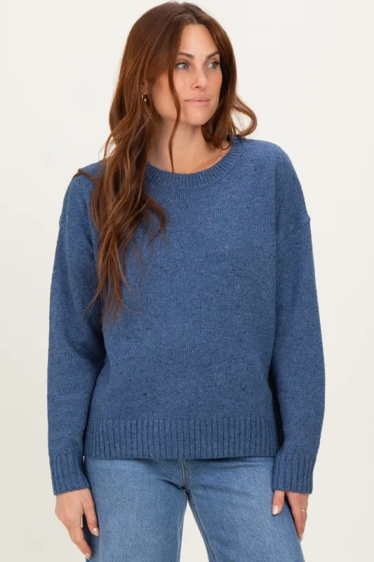 Blue Speckle Knit Crew Neck Sweater sold by Pinkblush