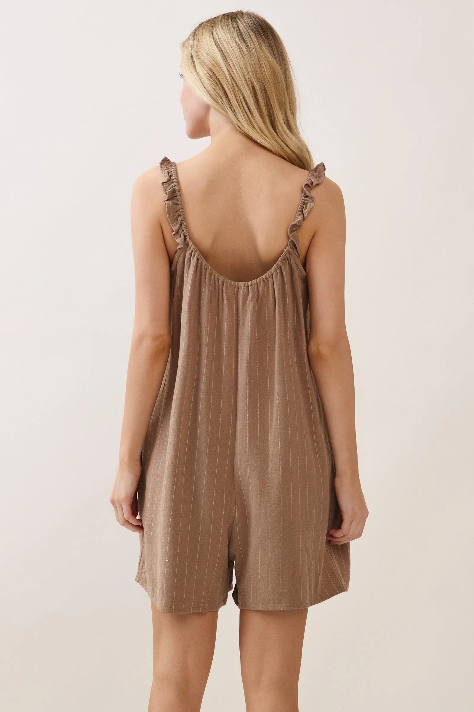 Mocha Stripe Front Tie Linen Blend Romper sold by Pinkblush product image thumbnail 4