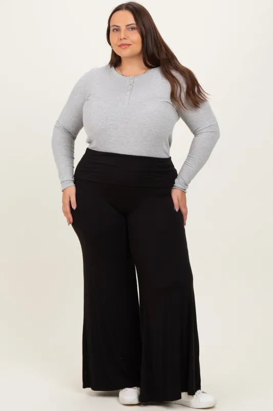 Black Wide Leg Ankle Plus Lounge Pants sold by Pinkblush