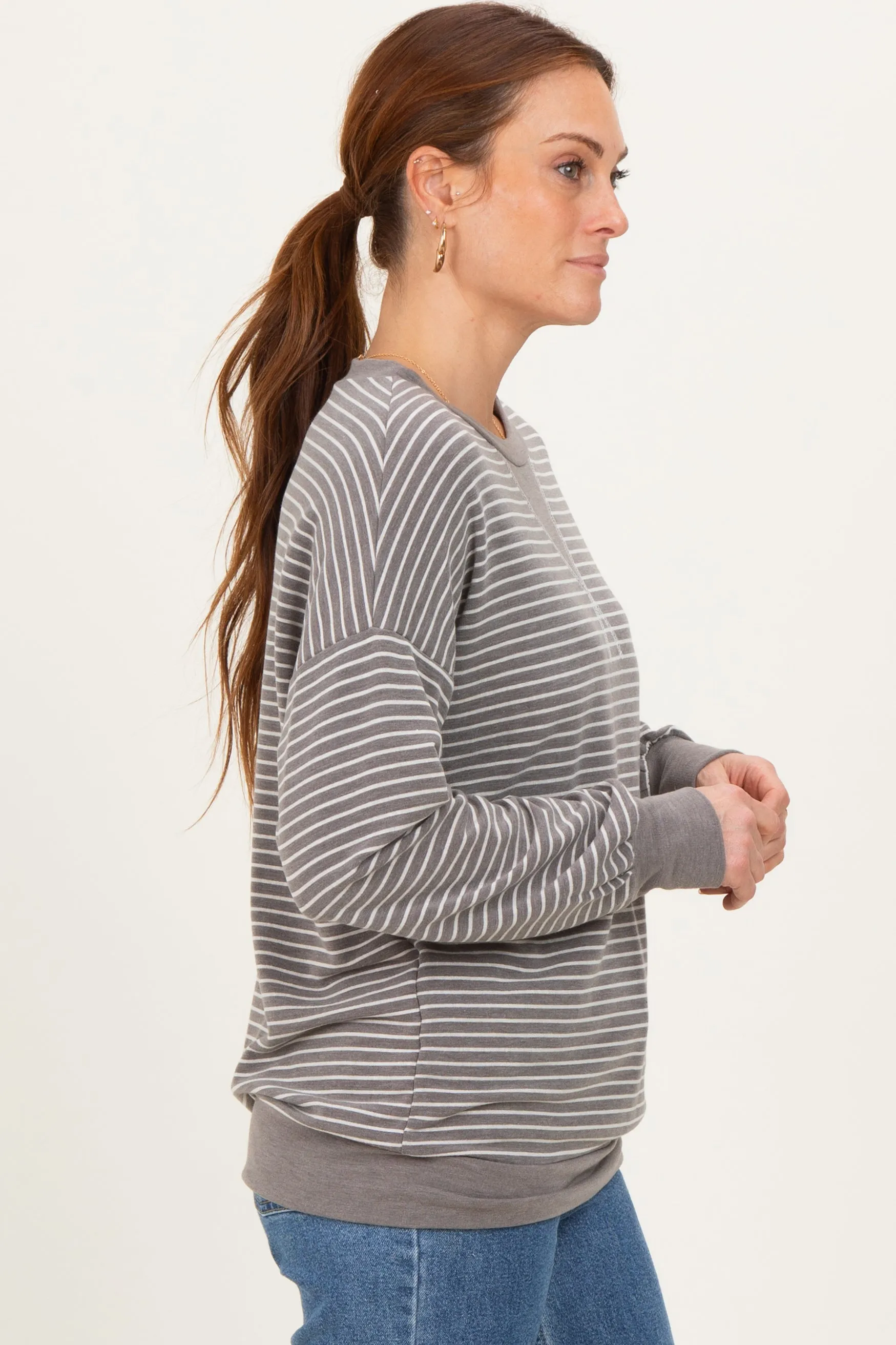 Taupe Striped Crew Neck Pullover Top sold by Pinkblush product image thumbnail 3