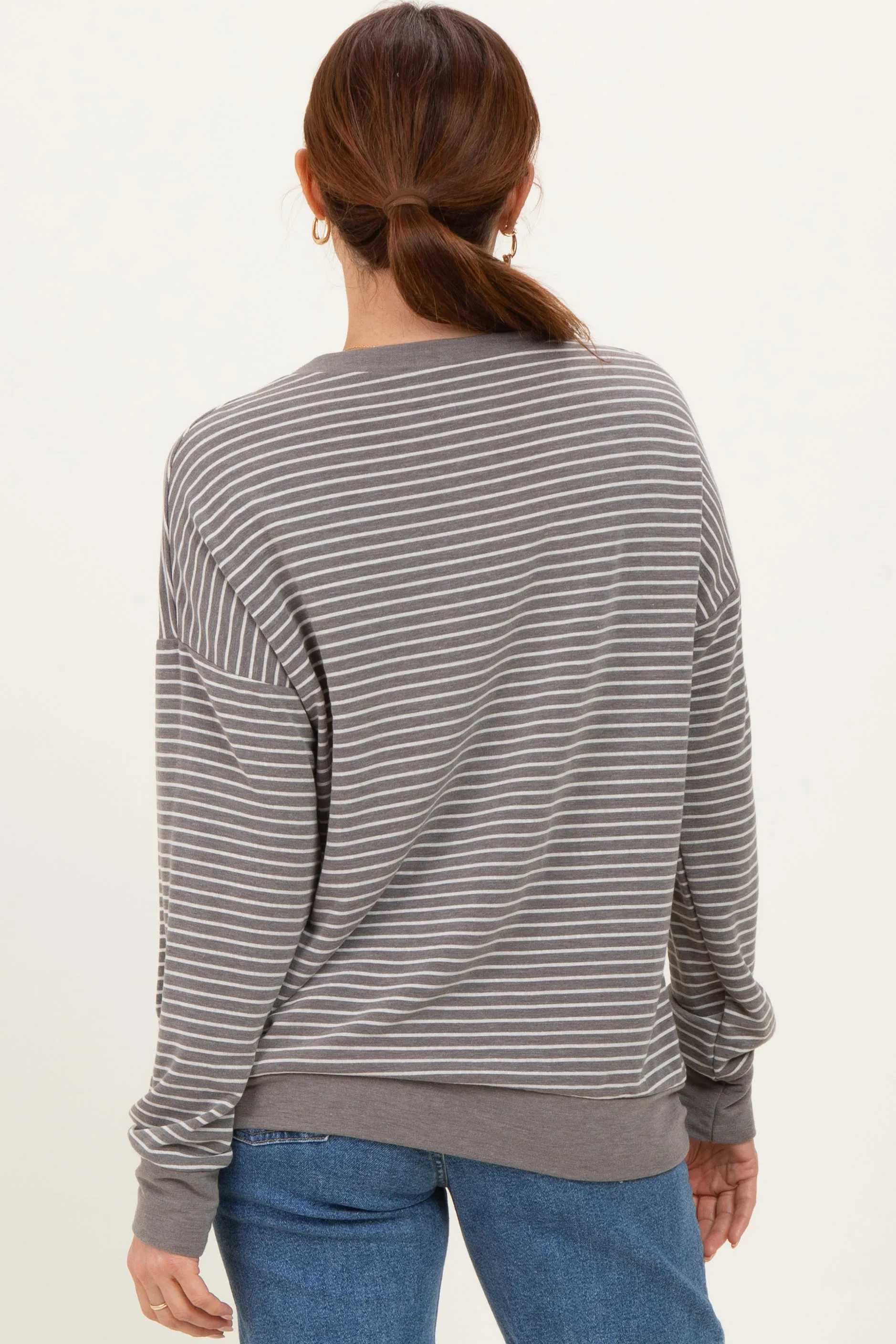 Taupe Striped Crew Neck Pullover Top sold by Pinkblush product image thumbnail 4
