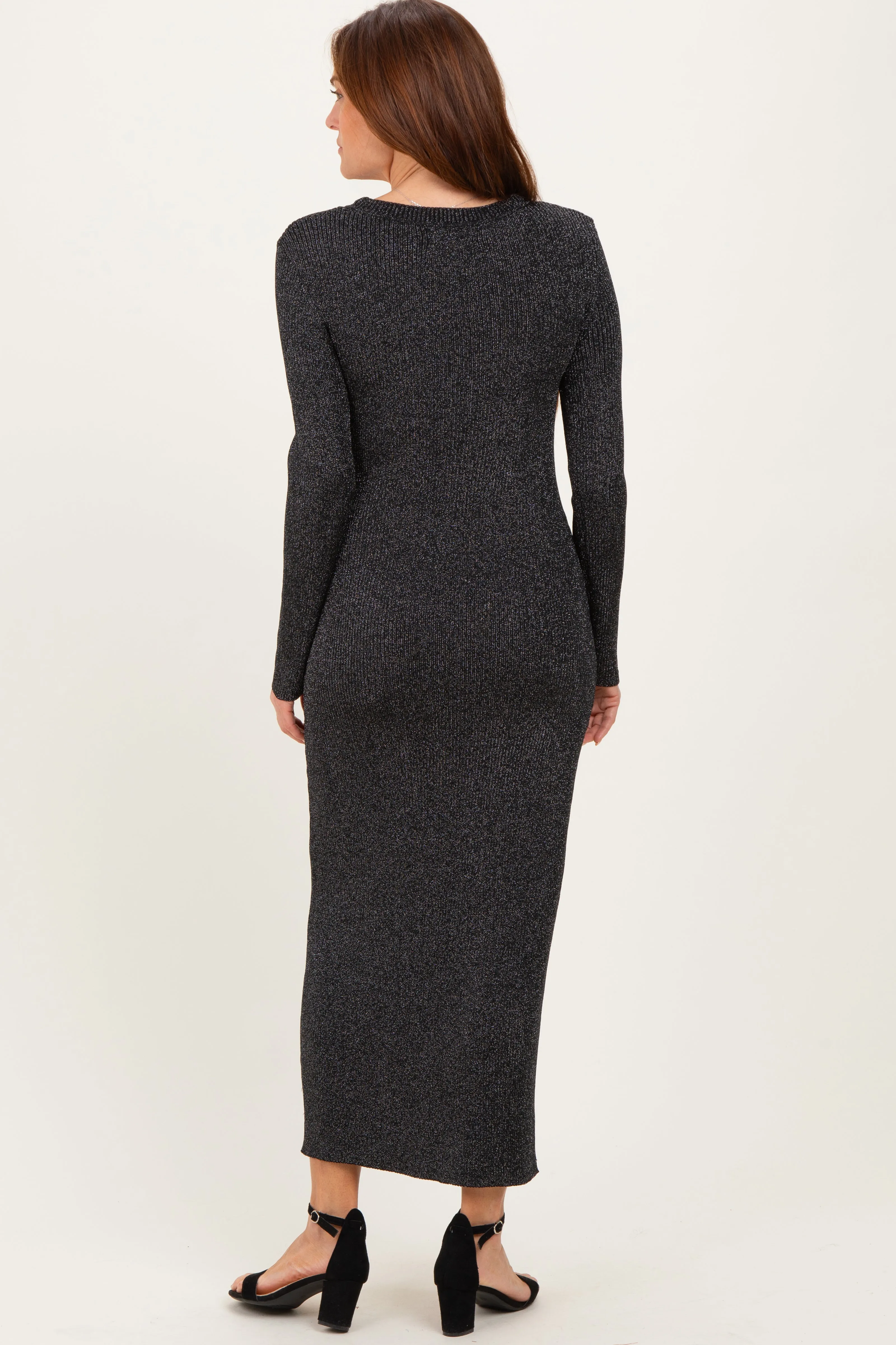 Black Shimmer Ribbed Knit Maxi Dress sold by Pinkblush product image thumbnail 3