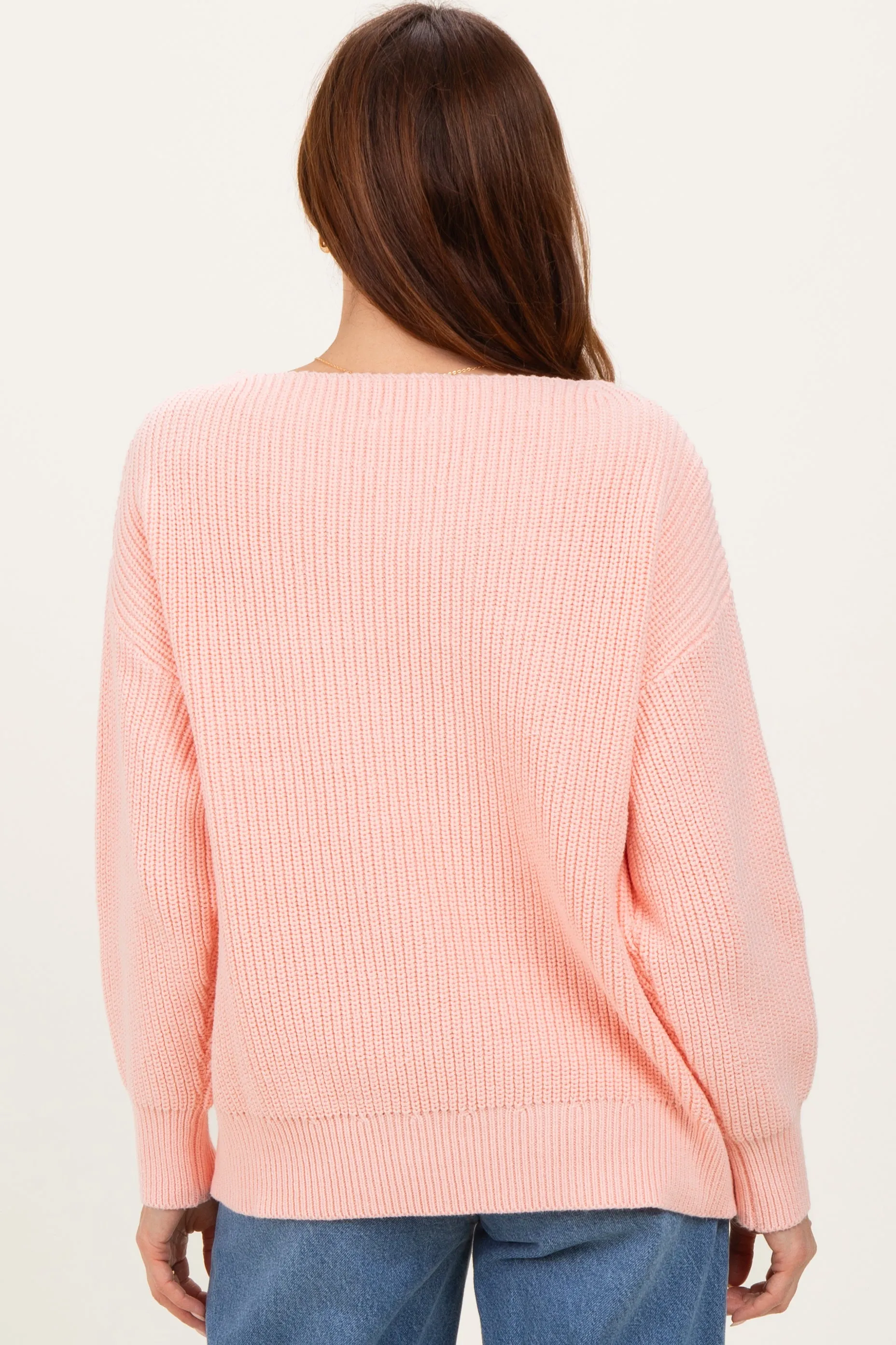 Peach Chunky Knit Boat Neck Sweater sold by Pinkblush product image thumbnail 4